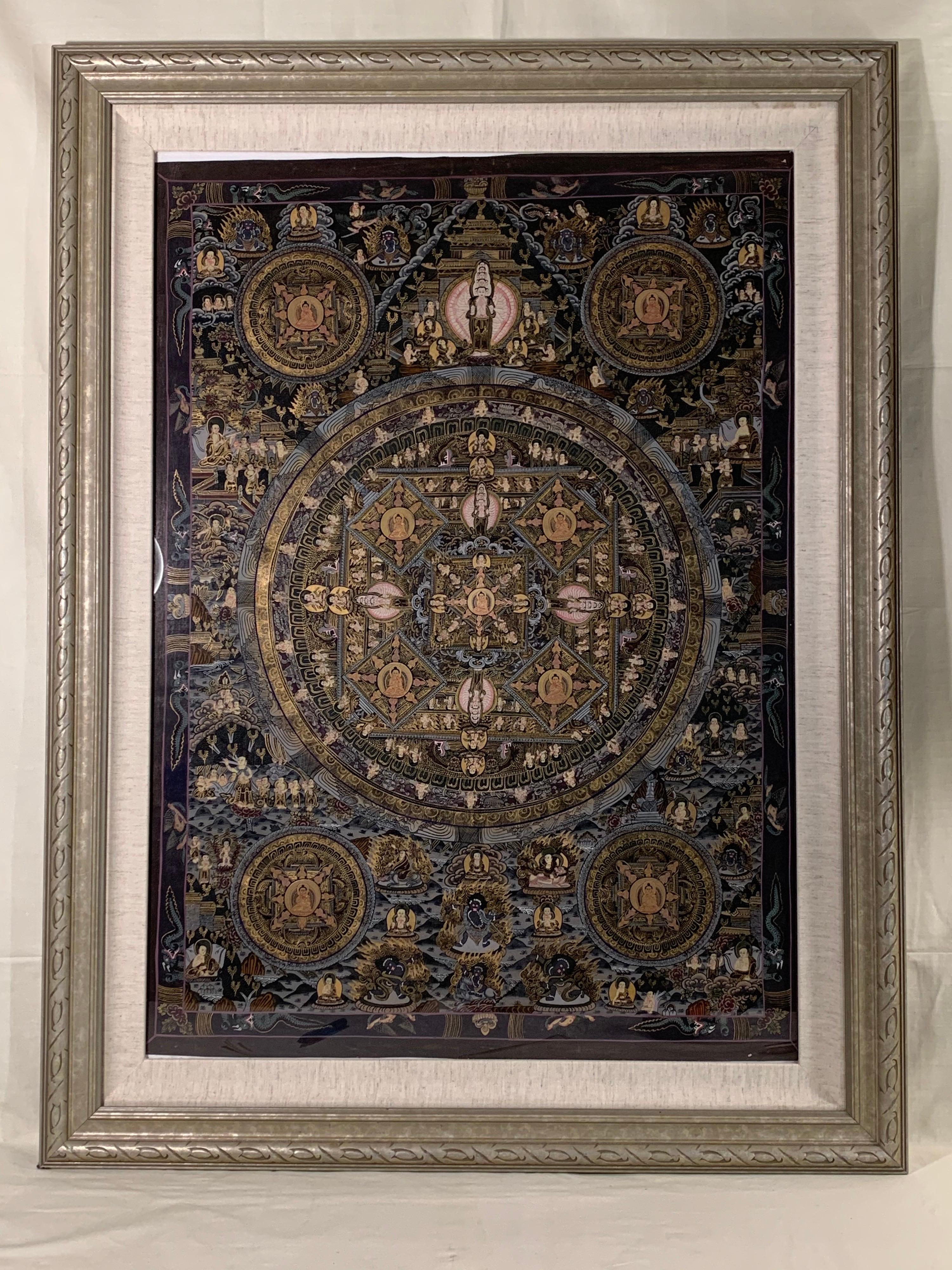 Thangka original peint à la main encadré cinq Mandala  Avec l'or 24 carats en vente 9