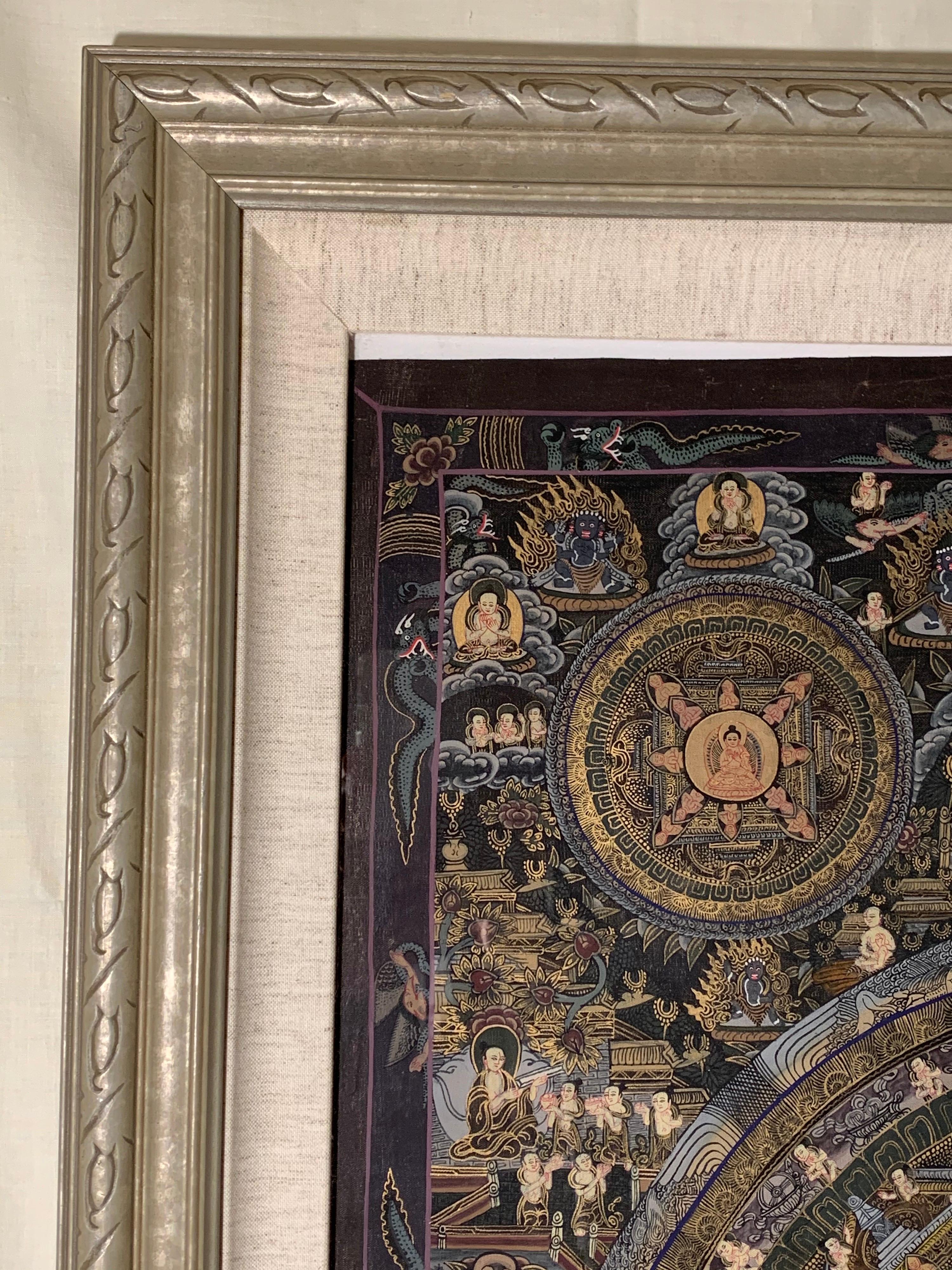 Thangka original peint à la main encadré cinq Mandala  Avec l'or 24 carats en vente 2