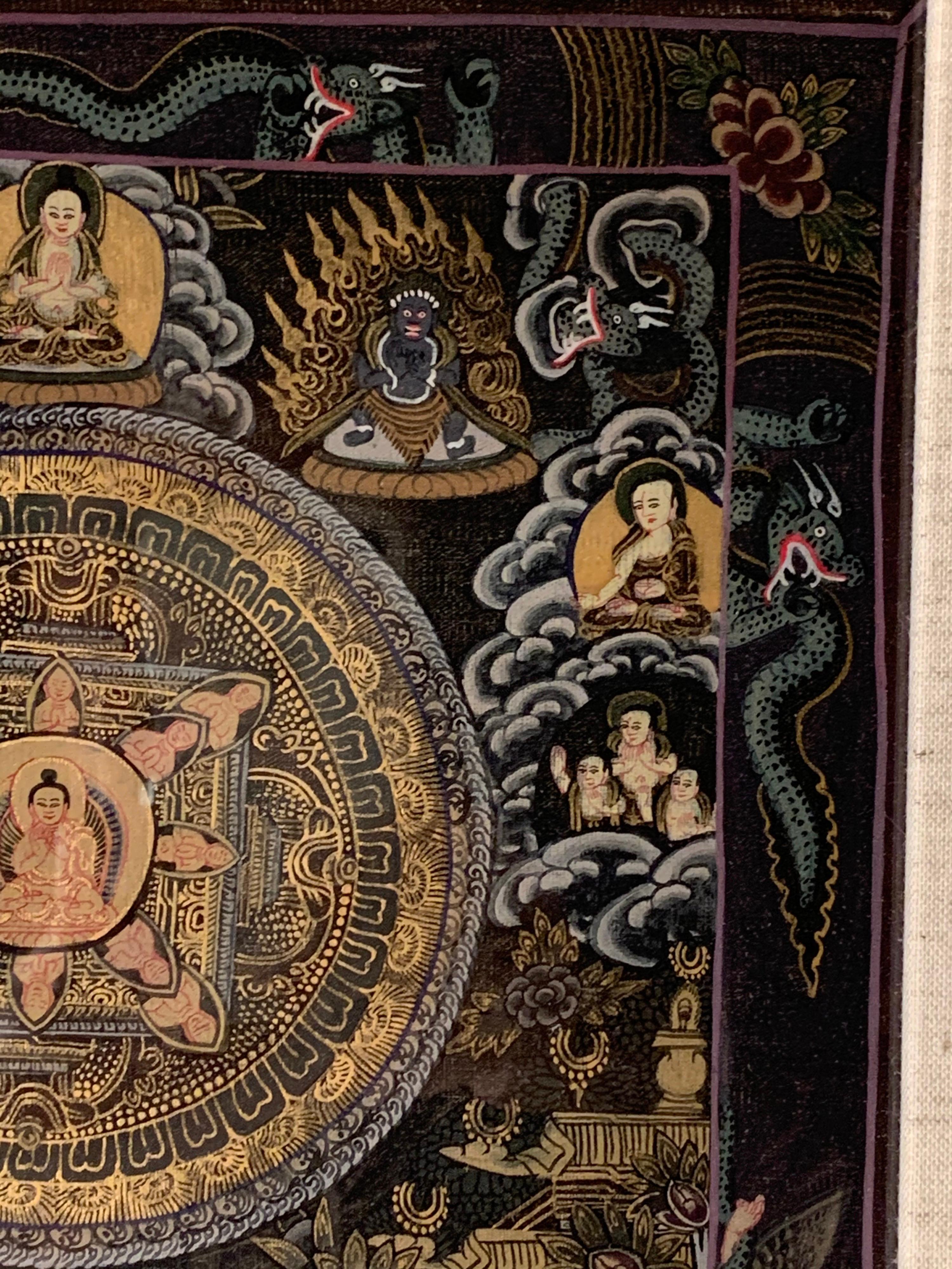 Gerahmte fünf Mandala Original handbemalte Thangka, Original  Mit echtem 24 Karat Gold im Angebot 6
