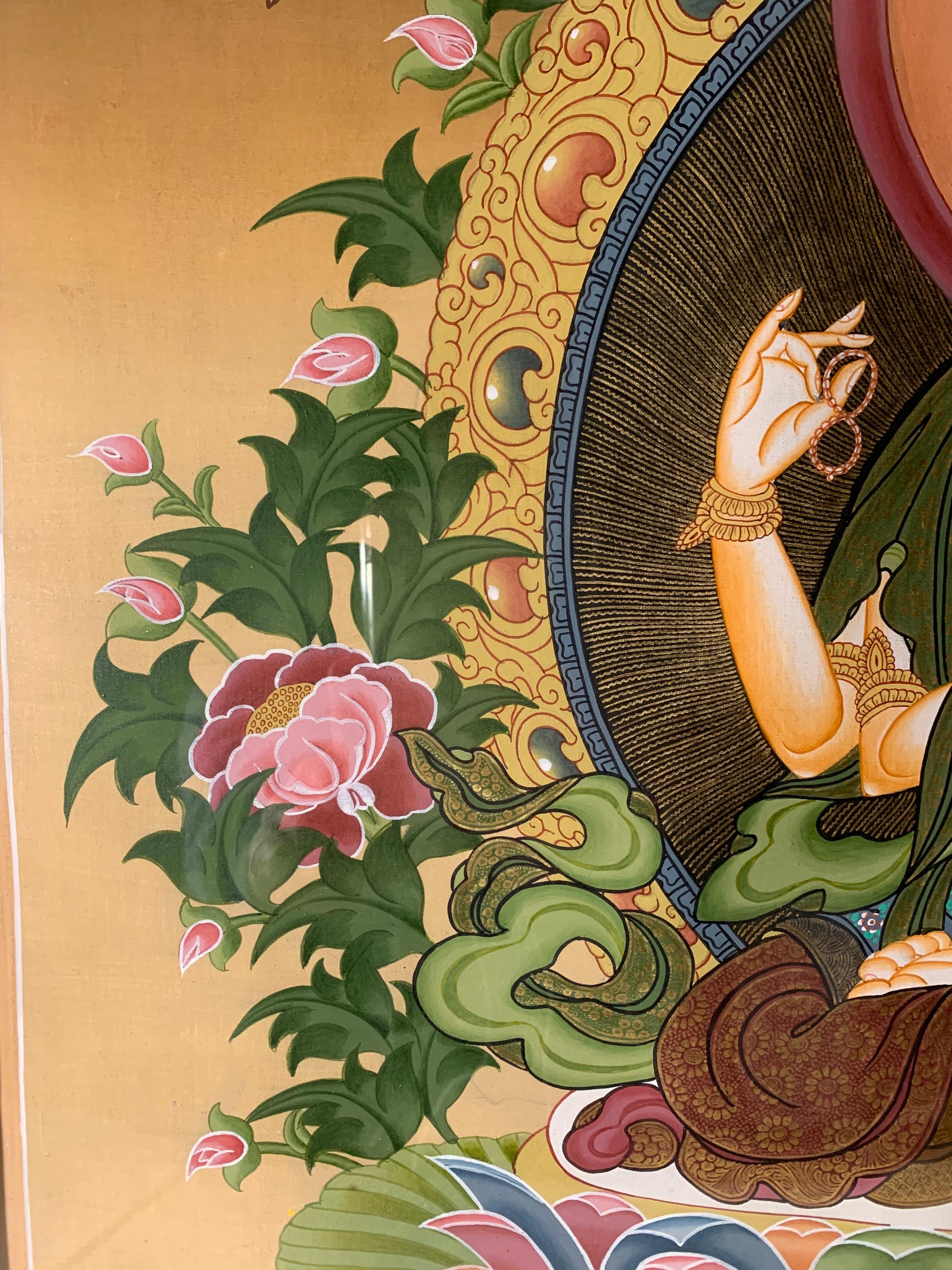 Framed Hand Painted Chenrezig Thangka on Canvas with 24K Gold 8