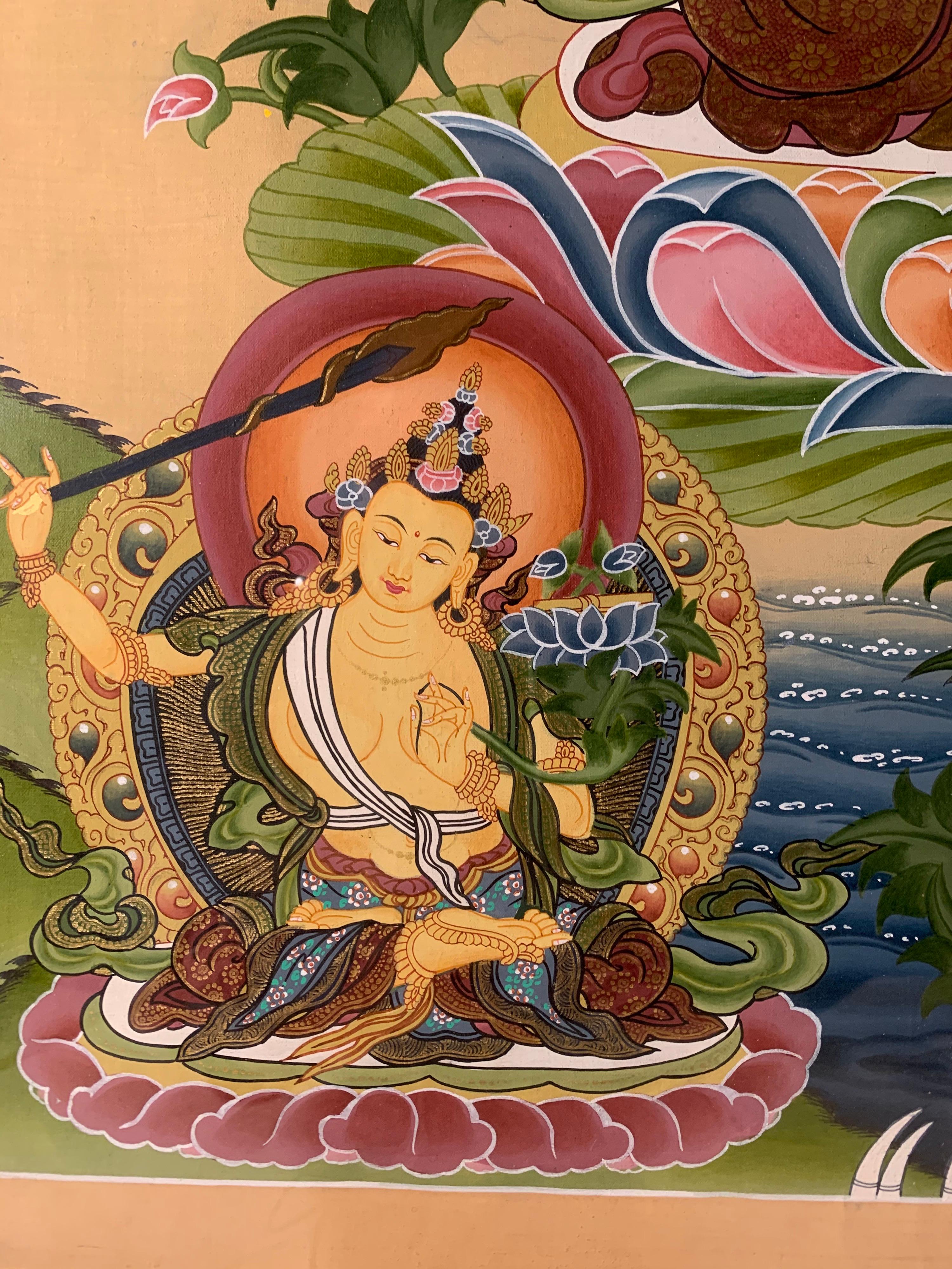 Framed Hand Painted Chenrezig Thangka on Canvas with 24K Gold 2