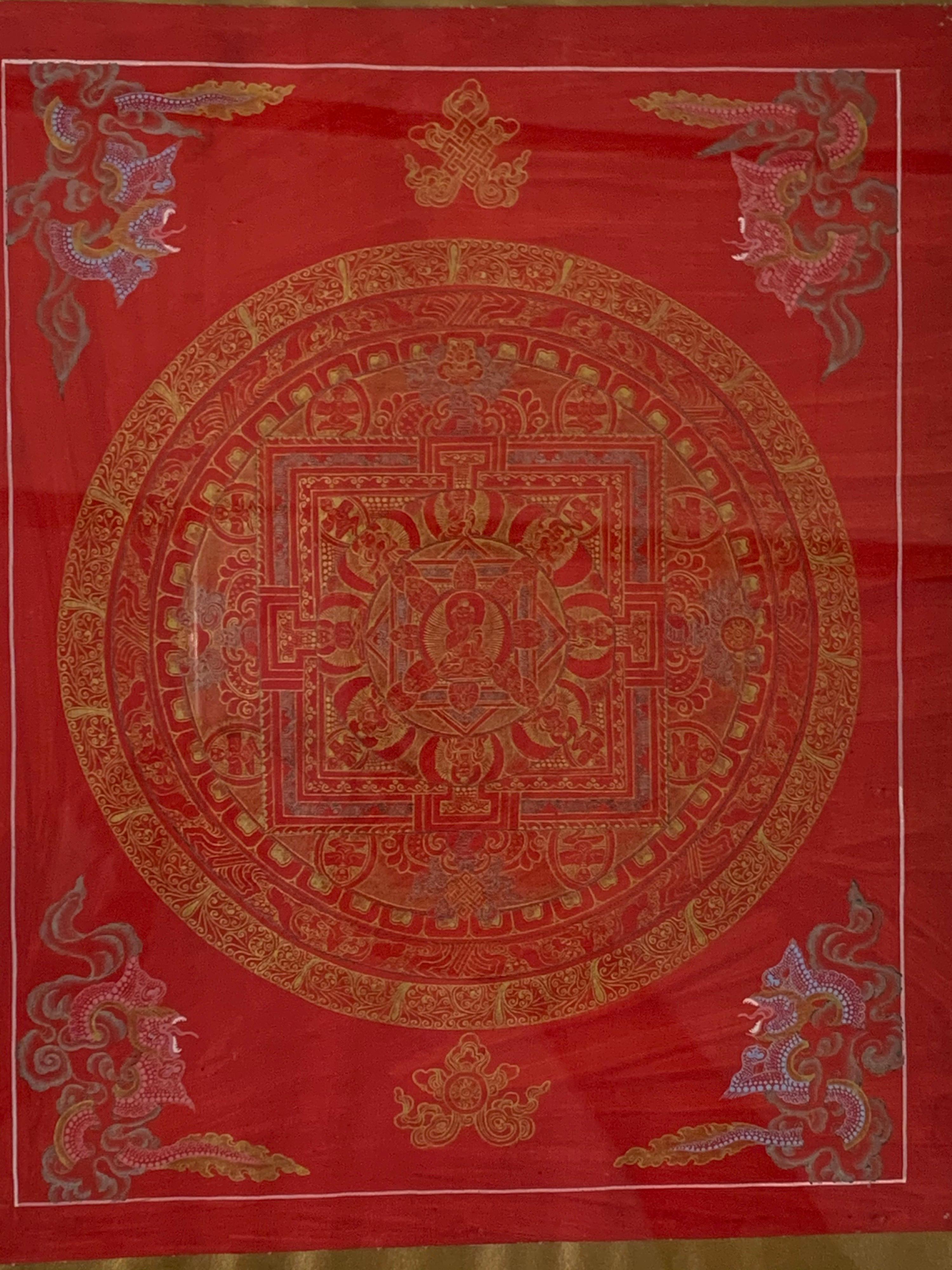 Framed Hand Painted Original Mandala Thangka with 24K Gold on Canvas 3