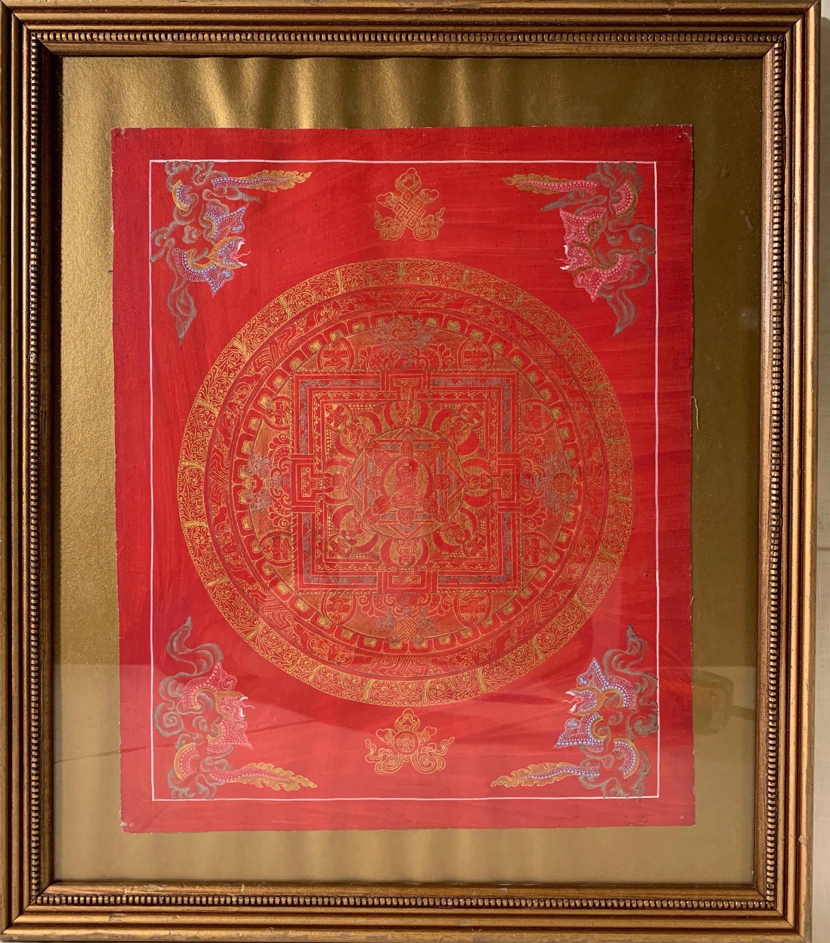 Framed Hand Painted Original Mandala Thangka with 24K Gold on Canvas 4