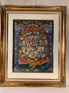 Gerahmtes, handbemaltes Original-Rad des Lebens Thangka auf Leinwand mit 24 Karat Gold