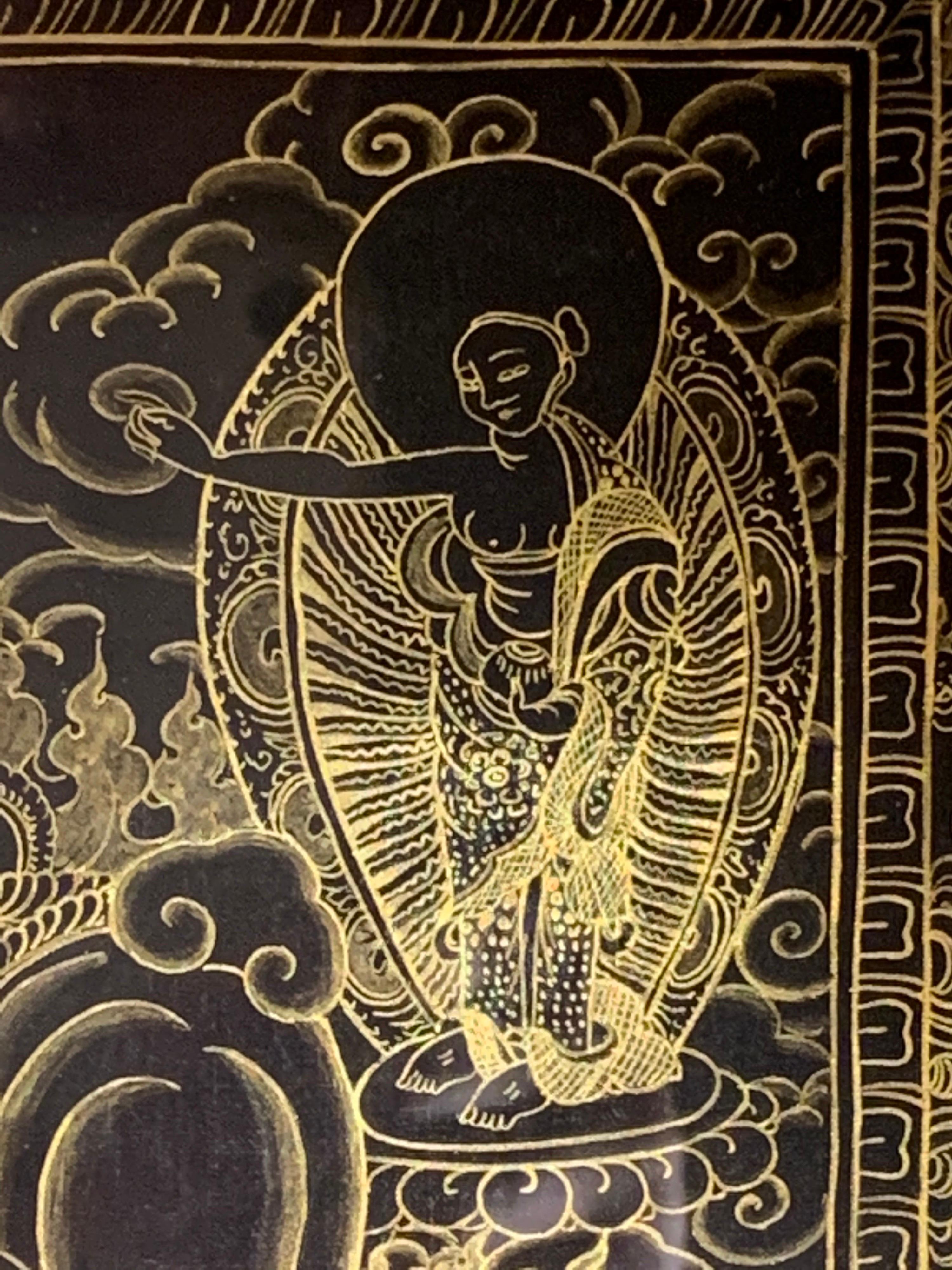 Thangka originale roue de vie encadré et peint à la main avec or 24 carats sur toile en vente 10