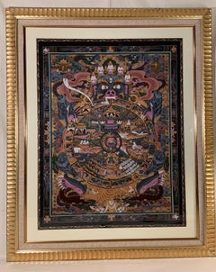 Framed Hand Painted Original Wheel of Life Thangka with 24K Gold on Canvas