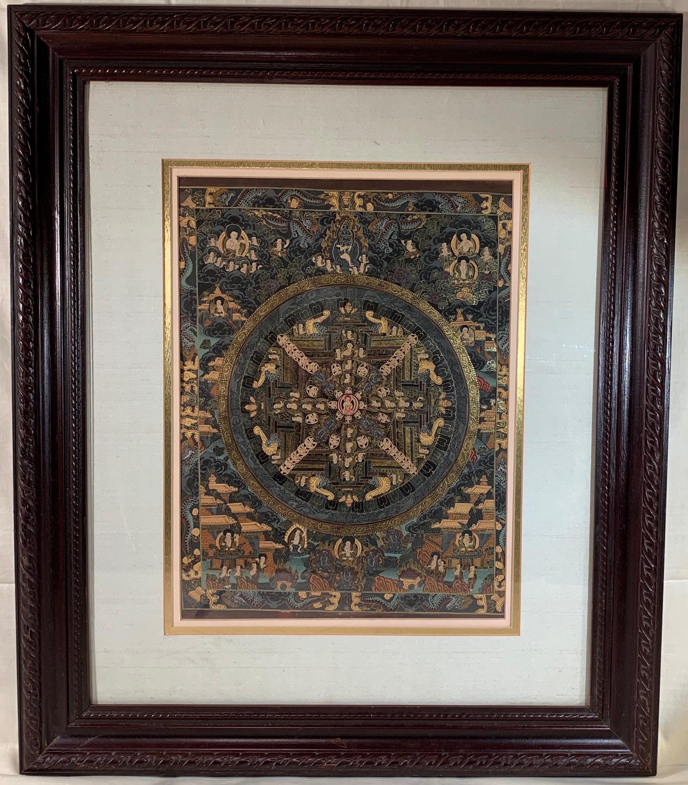 Framed Original Thangka Painting on canvas With 24 Karat Real Gold - Mixed Media Art by Unknown