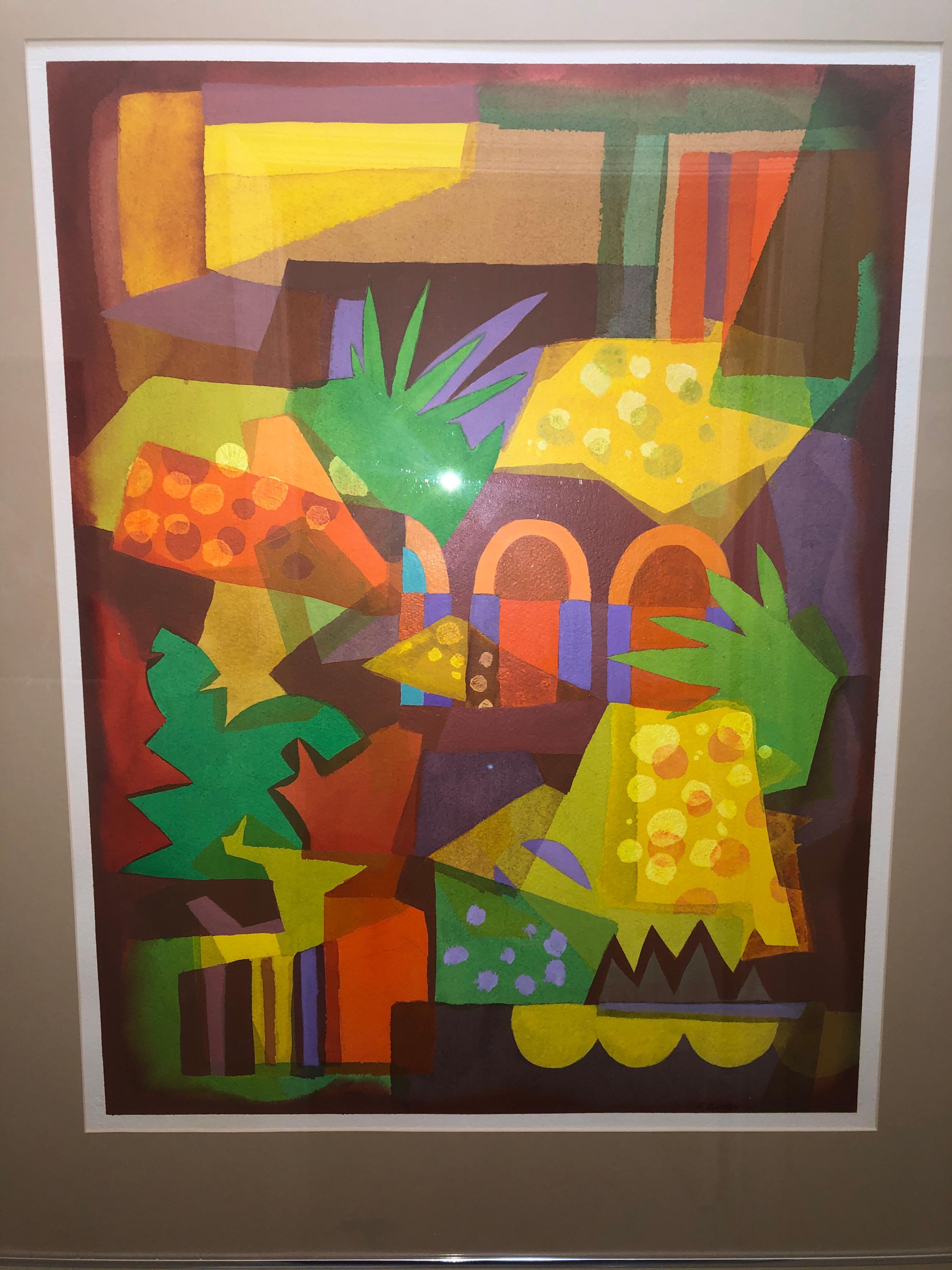 Frank Goodnow “Patio in southern Spain” Cubist Painting  - Mixed Media Art by Unknown