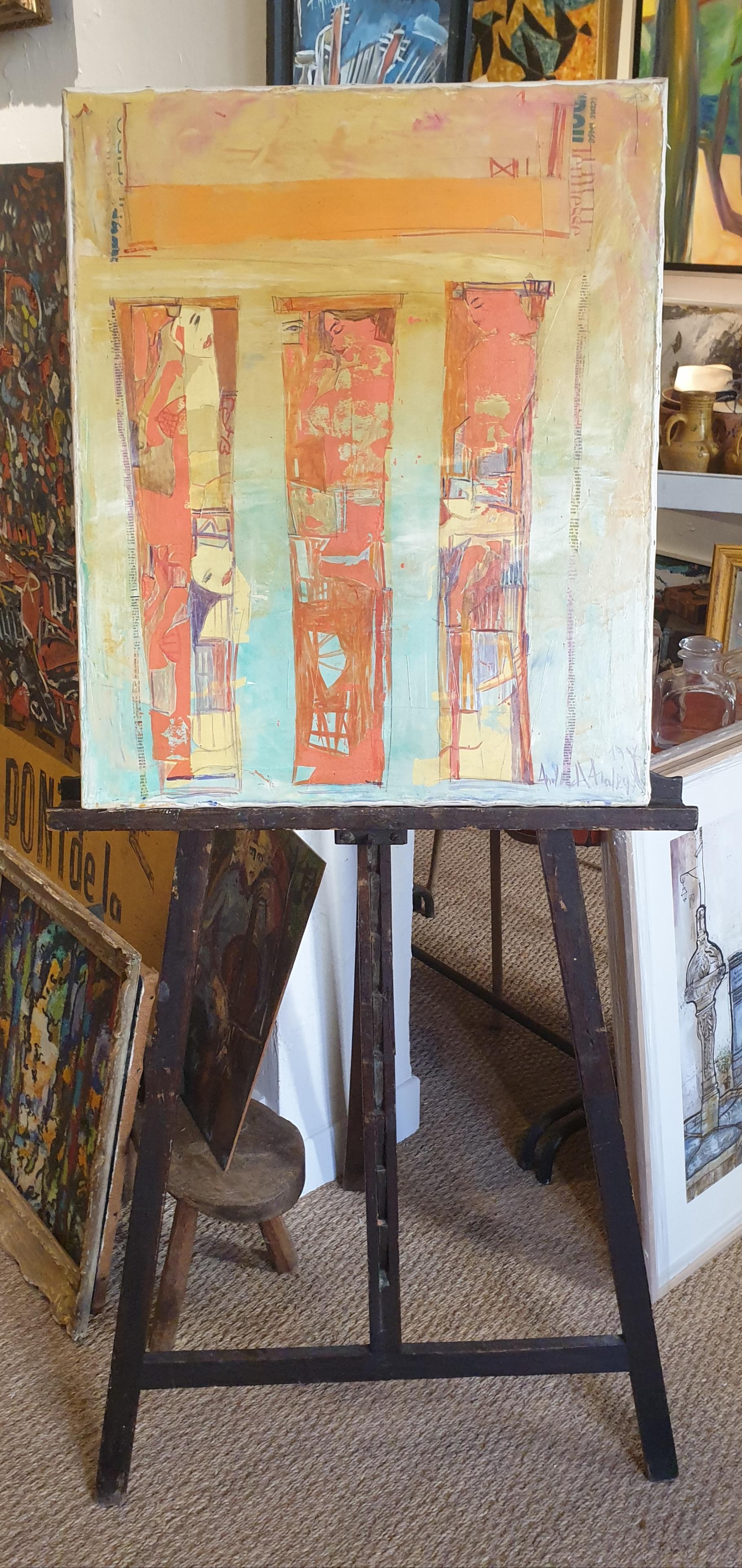 French Mixed Media Abstract on Canvas. For Sale 3