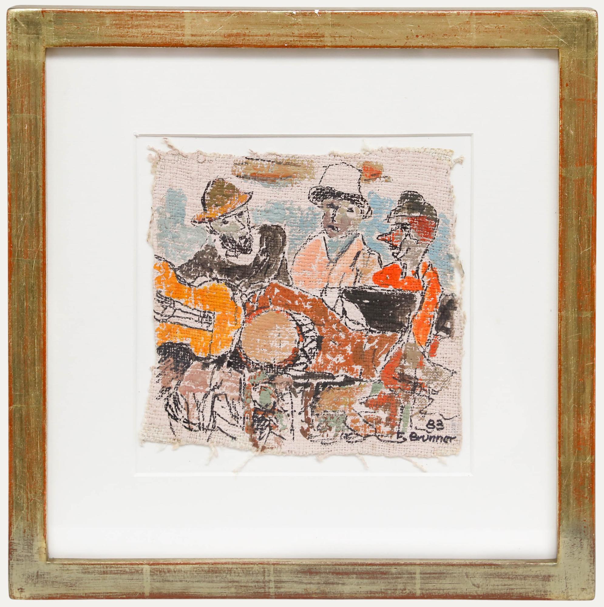 Fritz Brunner (1908-1996) - Encadré 1983 - Techniques mixtes, trois musiciens - Mixed Media Art de Unknown