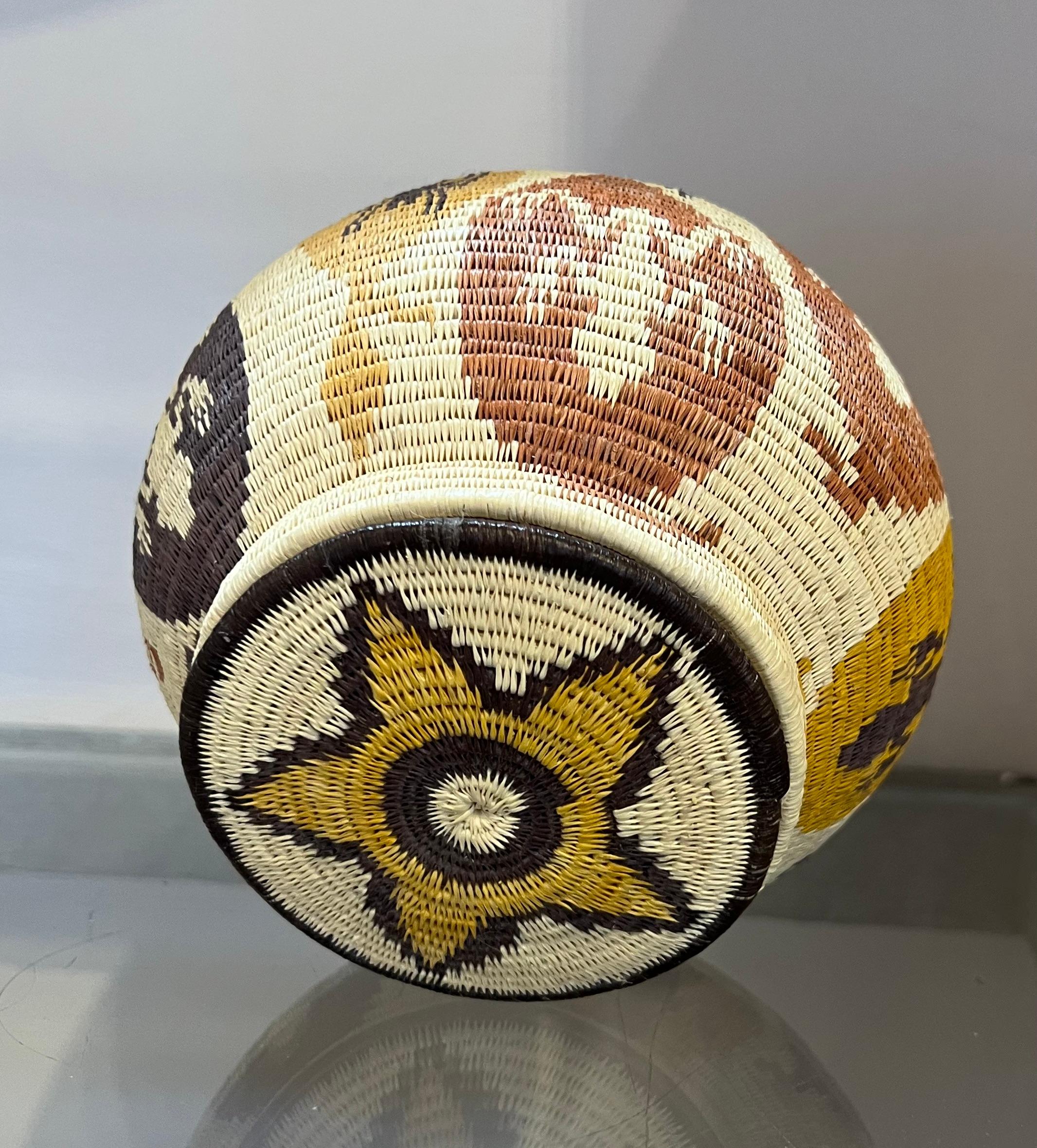 Frog and Spider Basket, Panama Rain Forest, Wounaan Tribe, handwoven, white, red For Sale 4