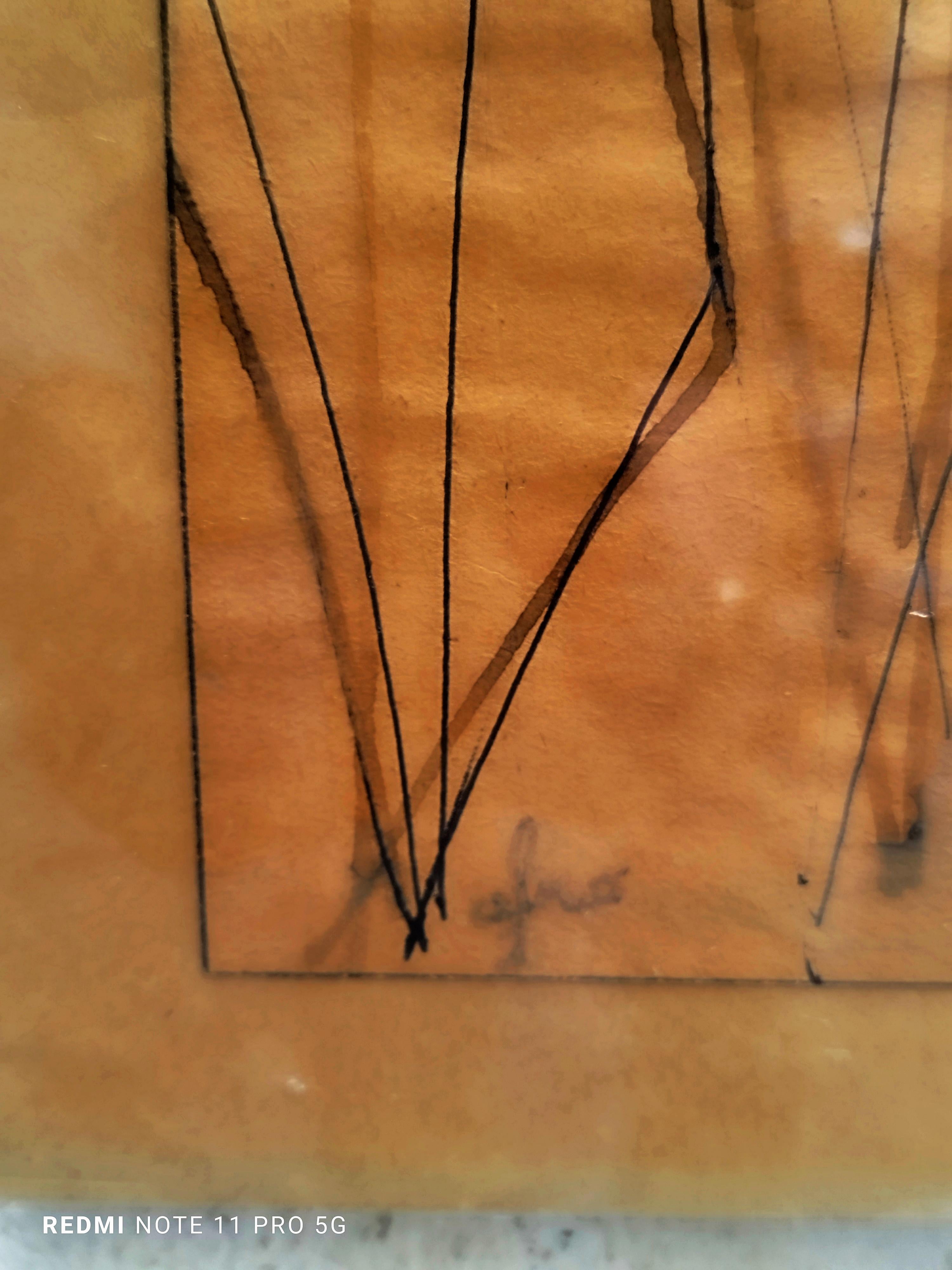 Aquarell und Tusche auf Papier signiert Afro, Holzrahmen mit Doppelglas cm. h.55x28x3