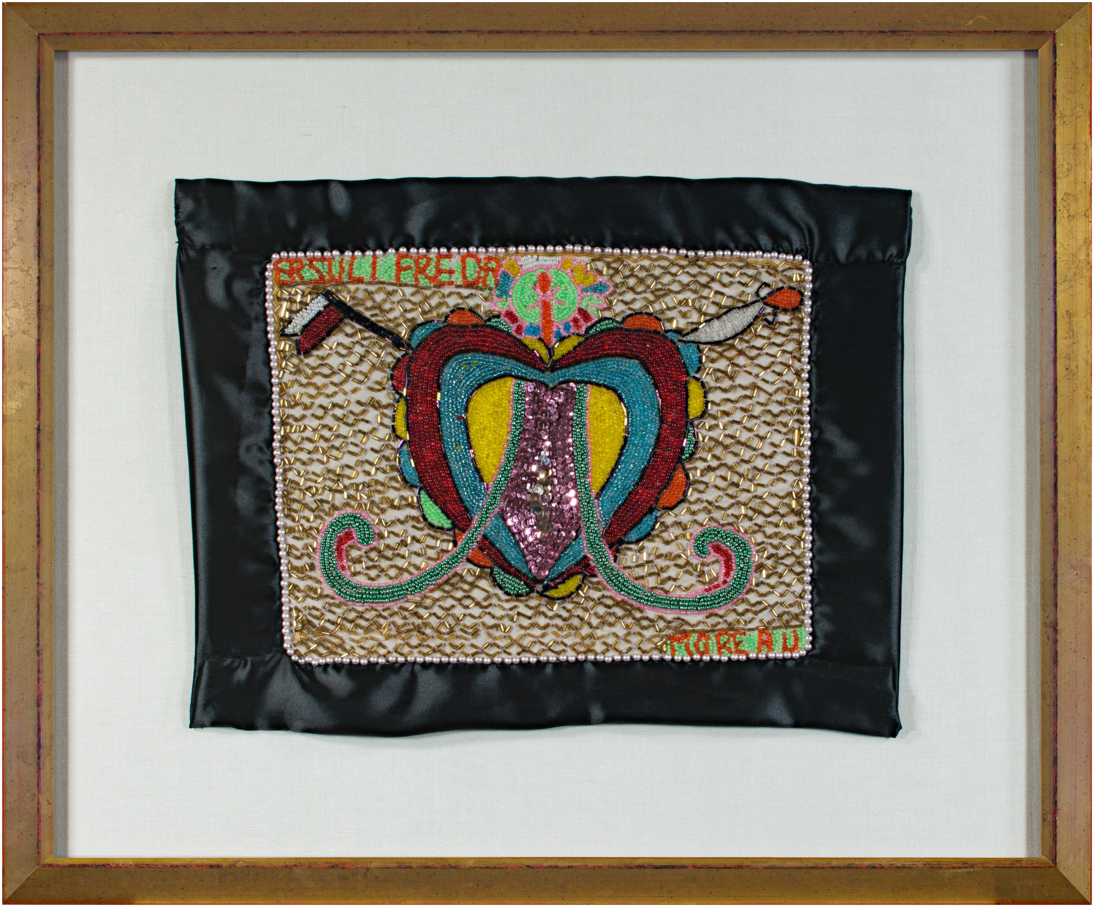 Haitian Voodoo Beaded Flag with Ezili Freda signed "Moreau" - Art by Unknown