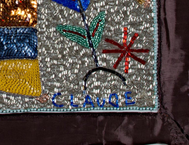 Unknown Haitian Voodoo Beaded Flag with Gran Bwa signed "Claude" For