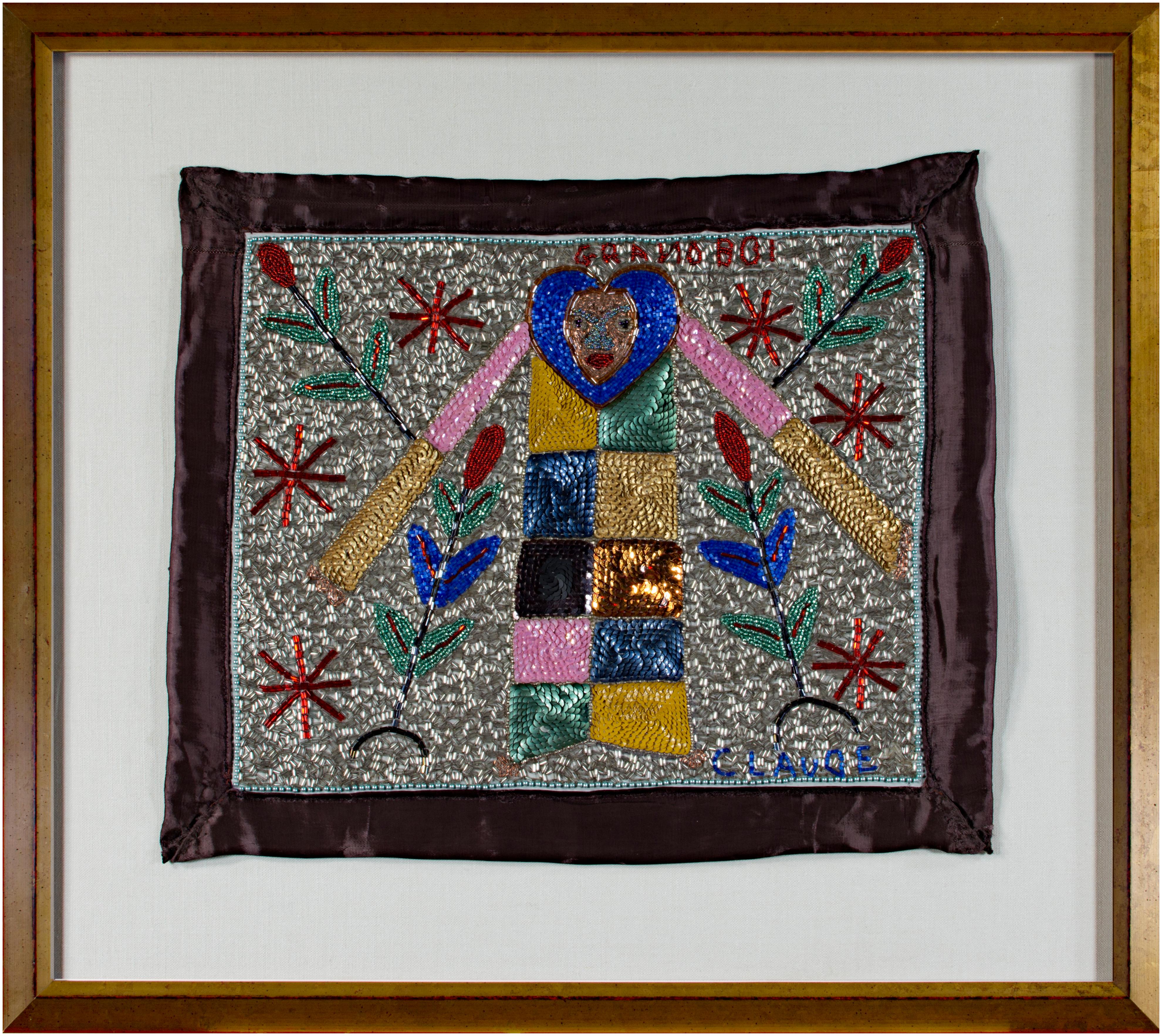 Haitian Voodoo Beaded Flag with Gran Bwa signed "Claude"