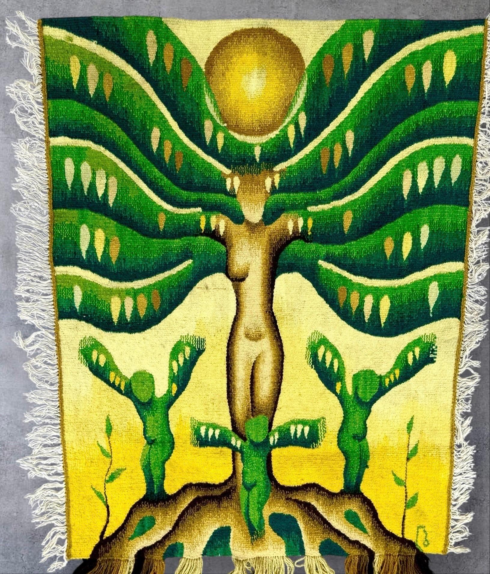 Tapisserie en laine tissée à la main Art textile féministe Tenture murale Hommage à Judy Chicago en vente 1