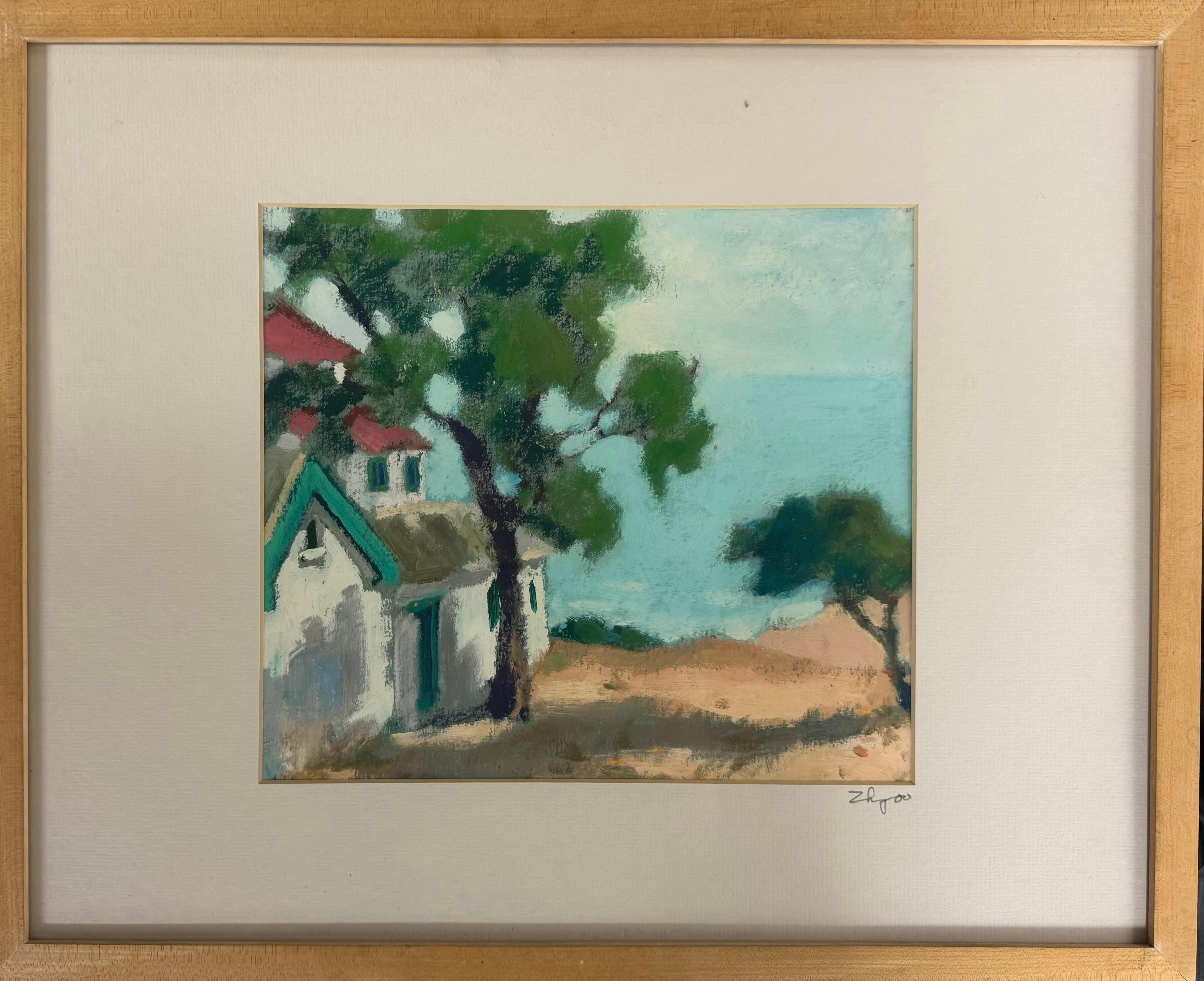 House by the sea - Black Landscape Art by Unknown