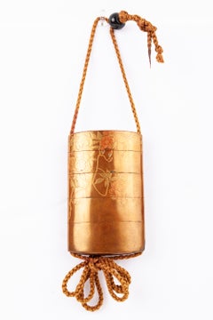 Inro, Lacquerware, 19th Century, Parrot, Bird, Gold Lacquer, Peony Flower