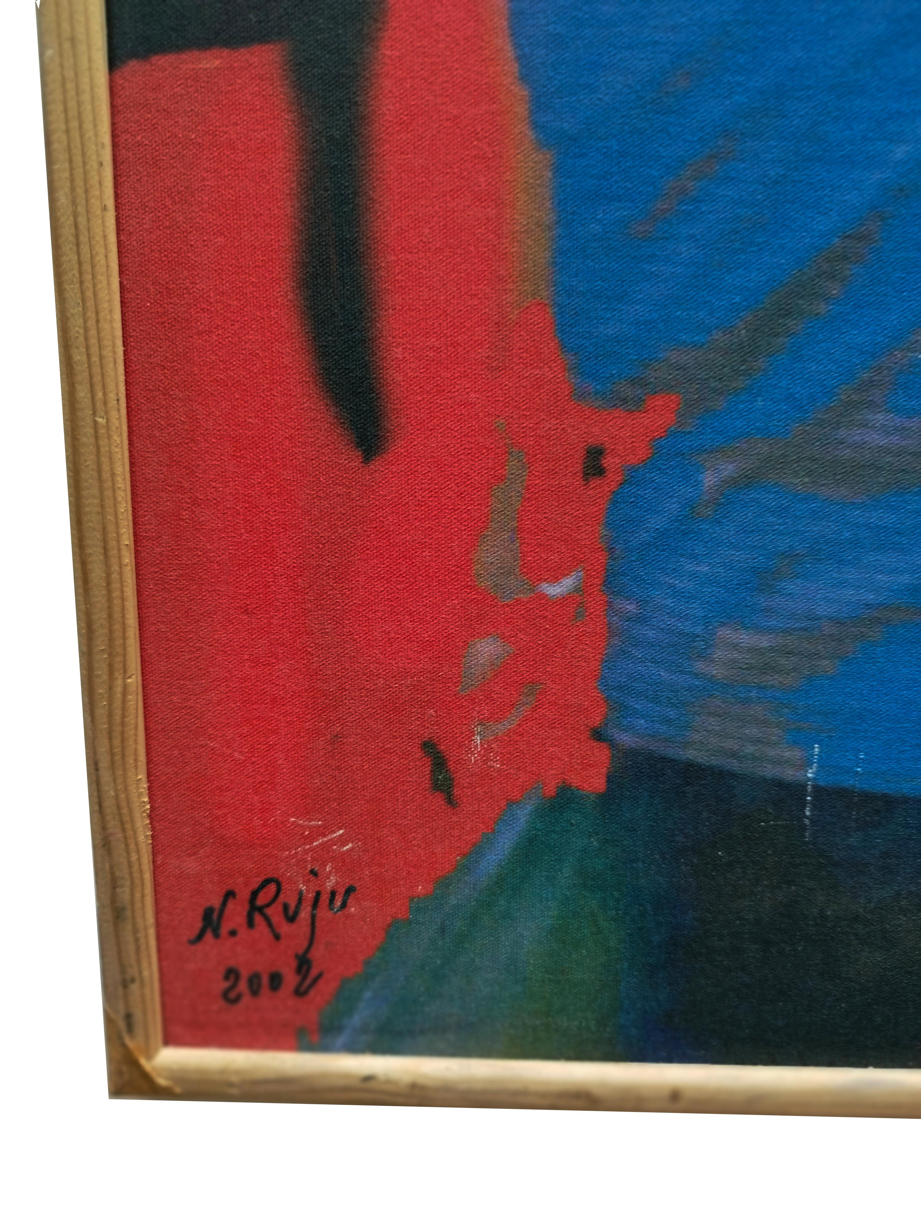 INTERIOR OF METRO' - Technique mixte sur toile signée Nino Ruju  en vente 2