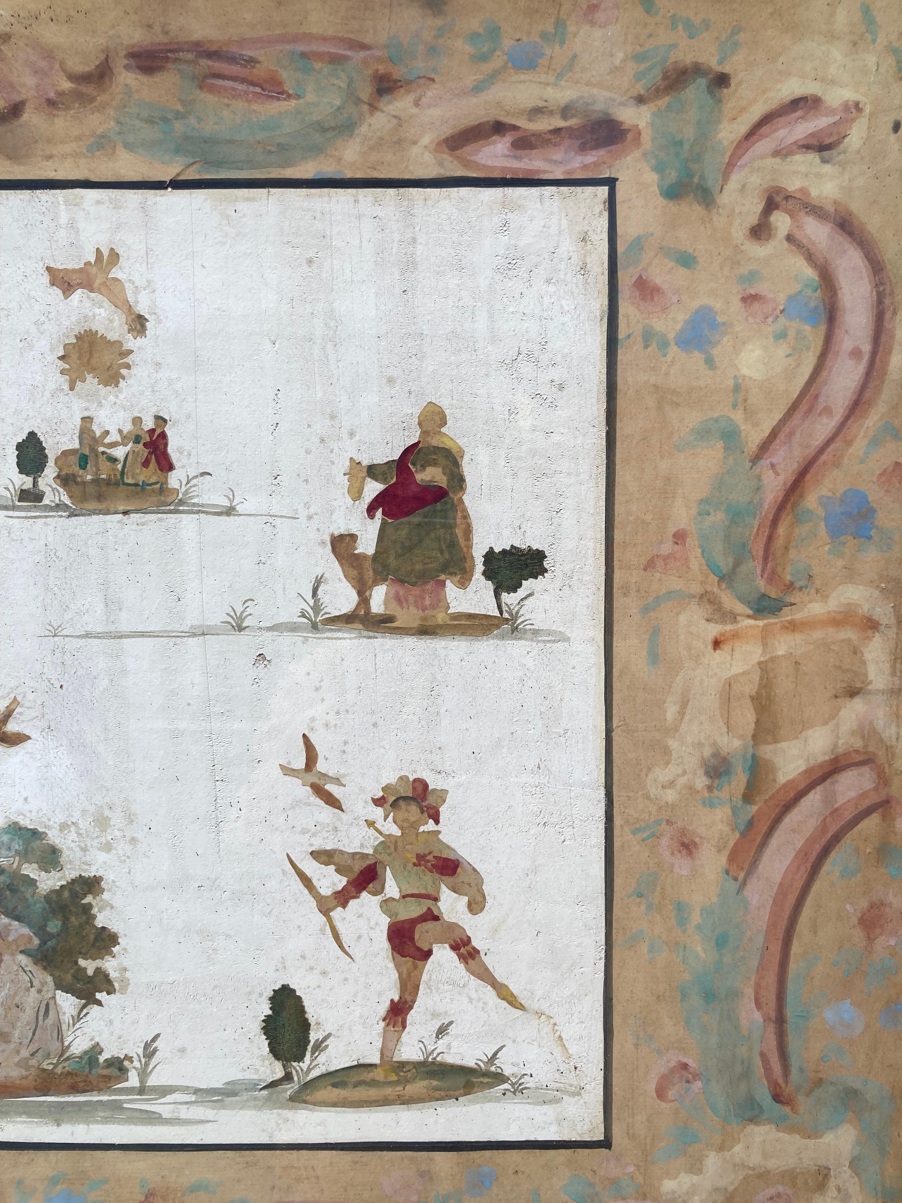 Pittura italiana a tecnica mista a guazzo tempera Set teatrale Costume silhouette 8