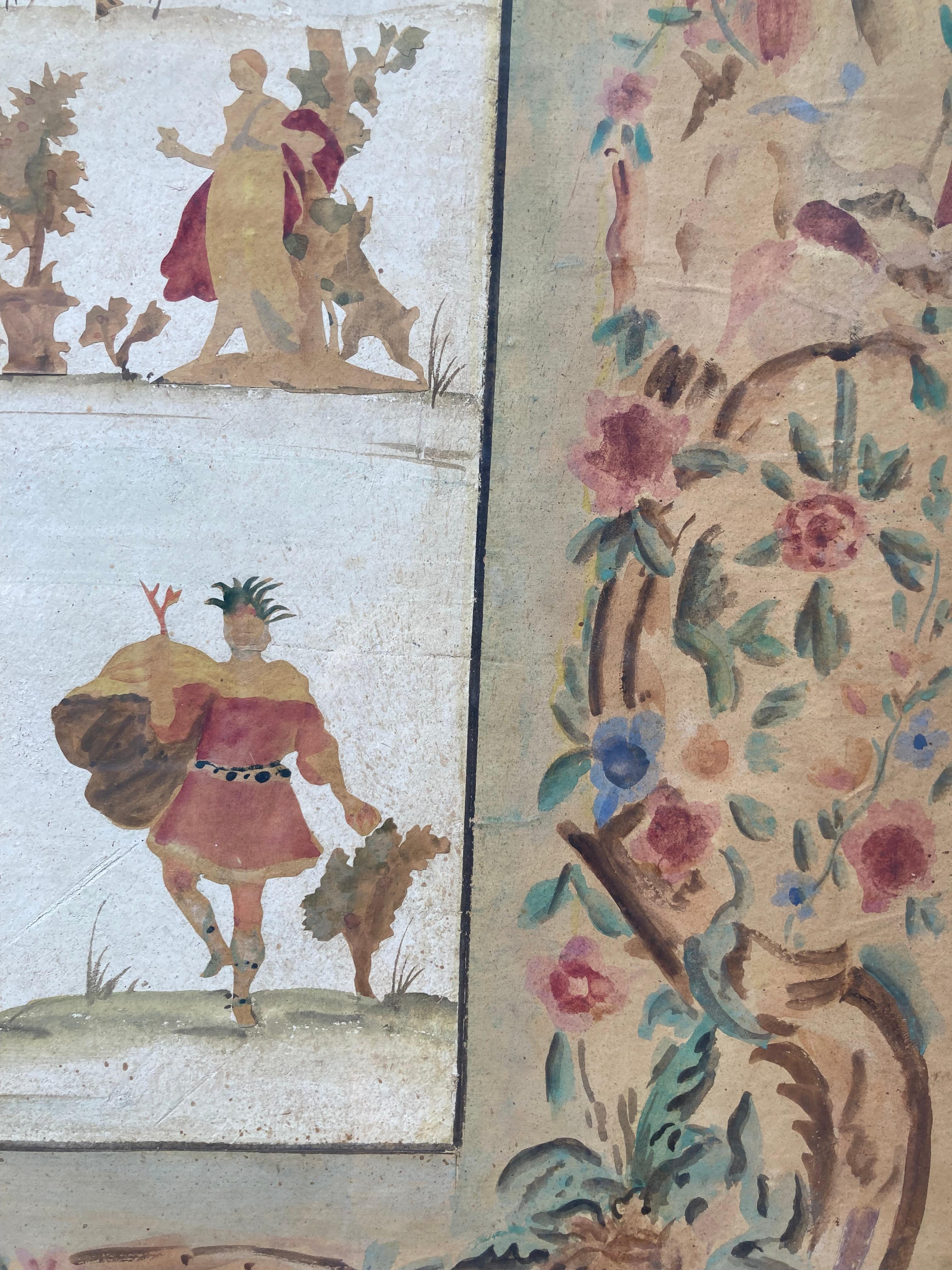Pittura italiana a tecnica mista a guazzo tempera Set teatrale Costume silhouette 12