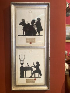 Italian Vintage Musicians Silhouettes Mixed Media Paintings on Paper