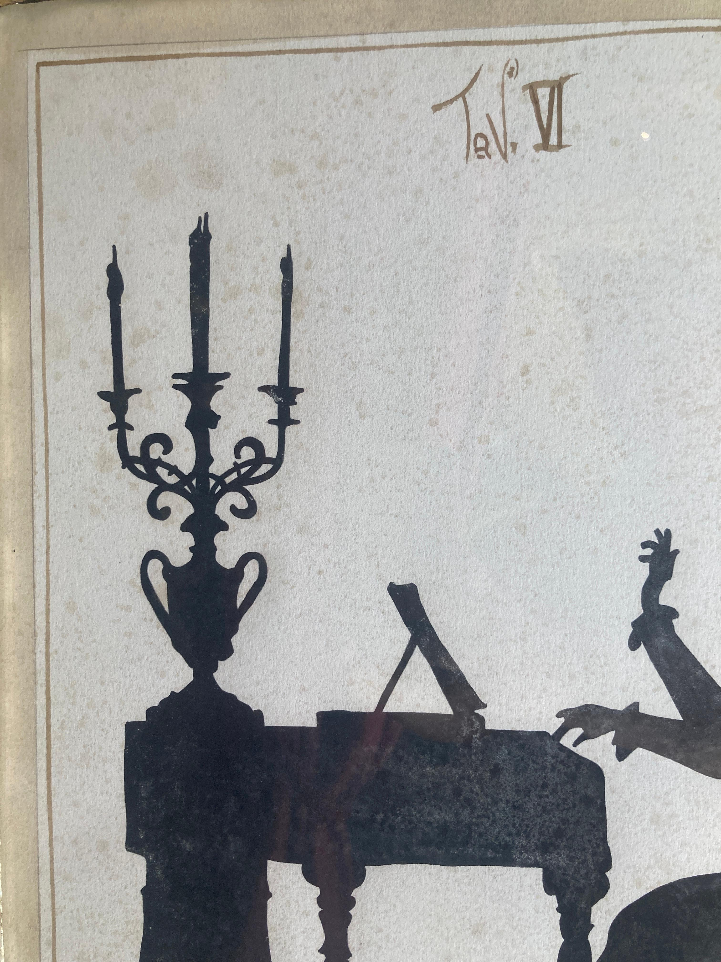 Siluetas de Músicos Italianos Vintage Pinturas en Técnica Mixta sobre Papel en venta 2