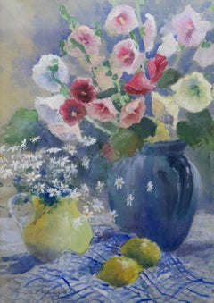 Jane Lampard - Framed Contemporary Mixed Media, Jugs of Flowers and Lemons