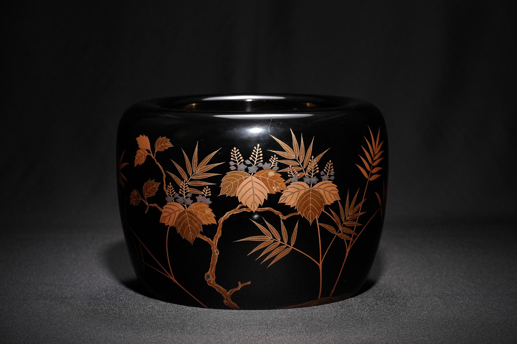 Japanese Lacquer Paulownia and Bamboo Hibachi Fire Bowl - Mixed Media Art by Unknown