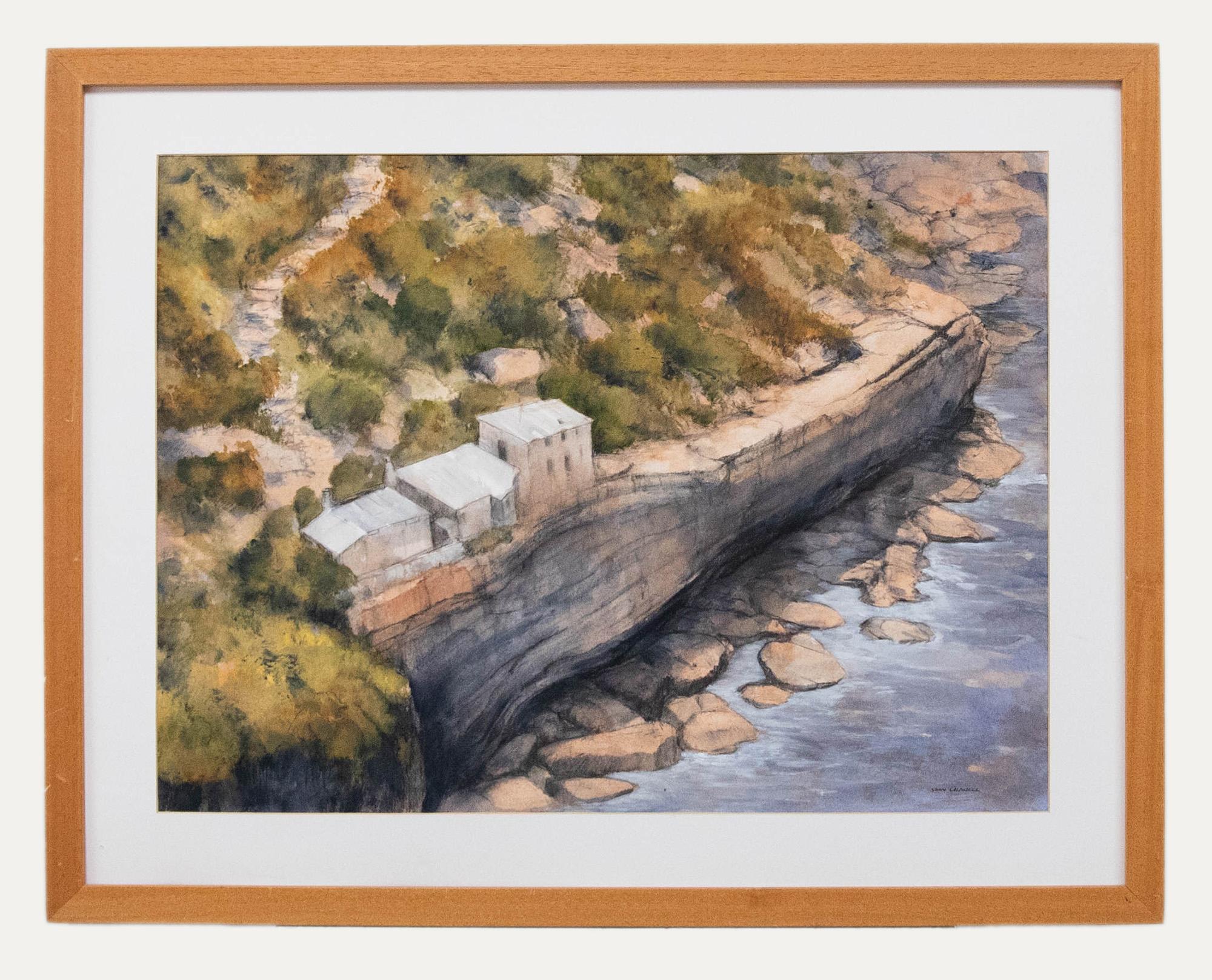 John Caldwell - Encadré 20e siècle de techniques mixtes, côte australienne - Mixed Media Art de Unknown