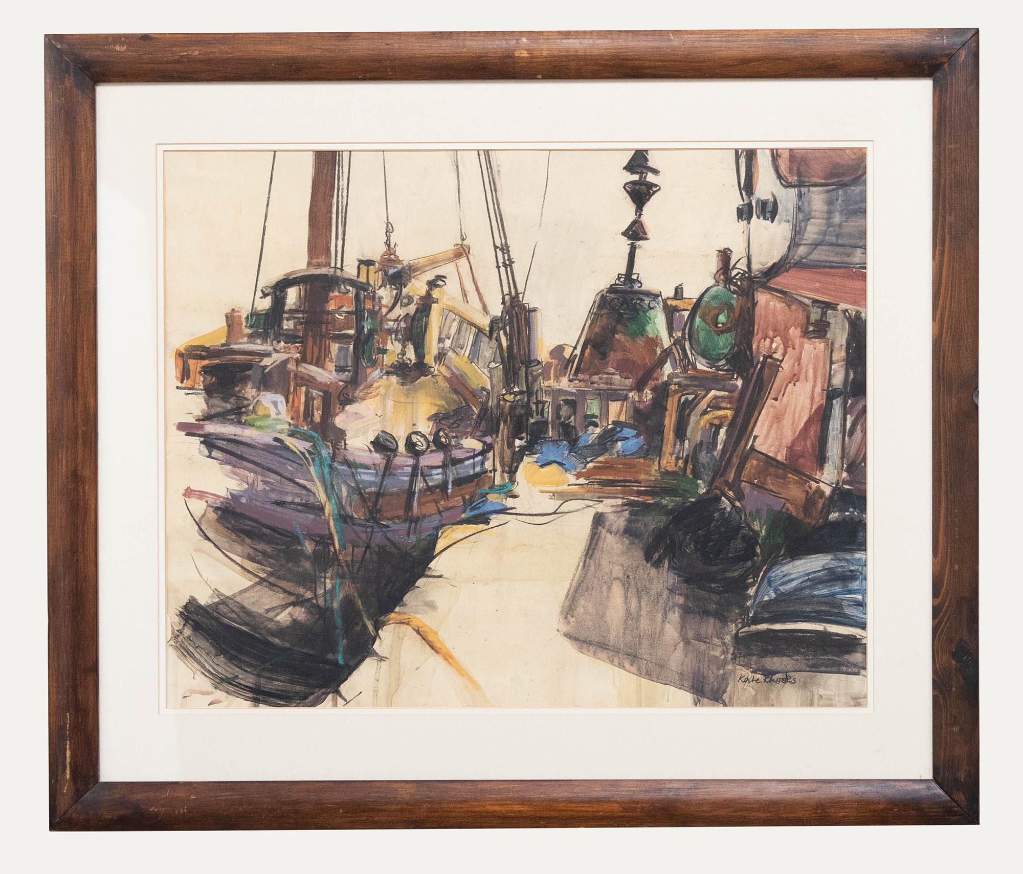 Kate Rhodes - Gerahmte Contemporary Mixed Media, The Boatyard, Gweek