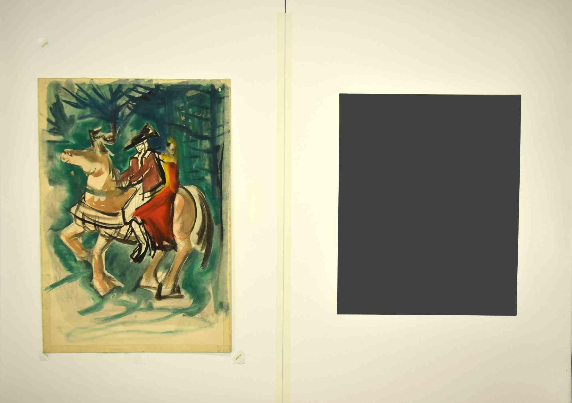 Knight and Girl – Gemälde – 1950er-Jahre (Moderne), Mixed Media Art, von Unknown