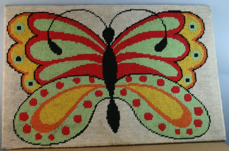 Unknown - Large Vintage Embroidered Panel Butterflies are Free 1960's For  Sale at 1stDibs