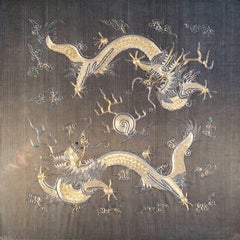 19th c. Chinese silk dragon embroidery with gold and coloured metal threads