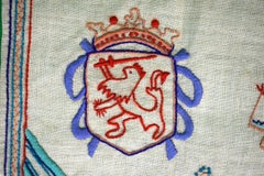 "Long Isle Land c1930s Crewelwork Linen Embroidered Map"