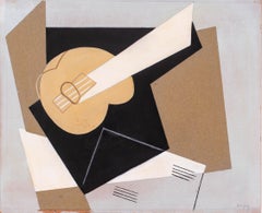 Mid 20th Century, German, abstract still life with guitar, mixed media