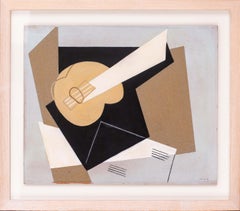 Mid 20th Century, German, abstract still life with guitar, mixed media