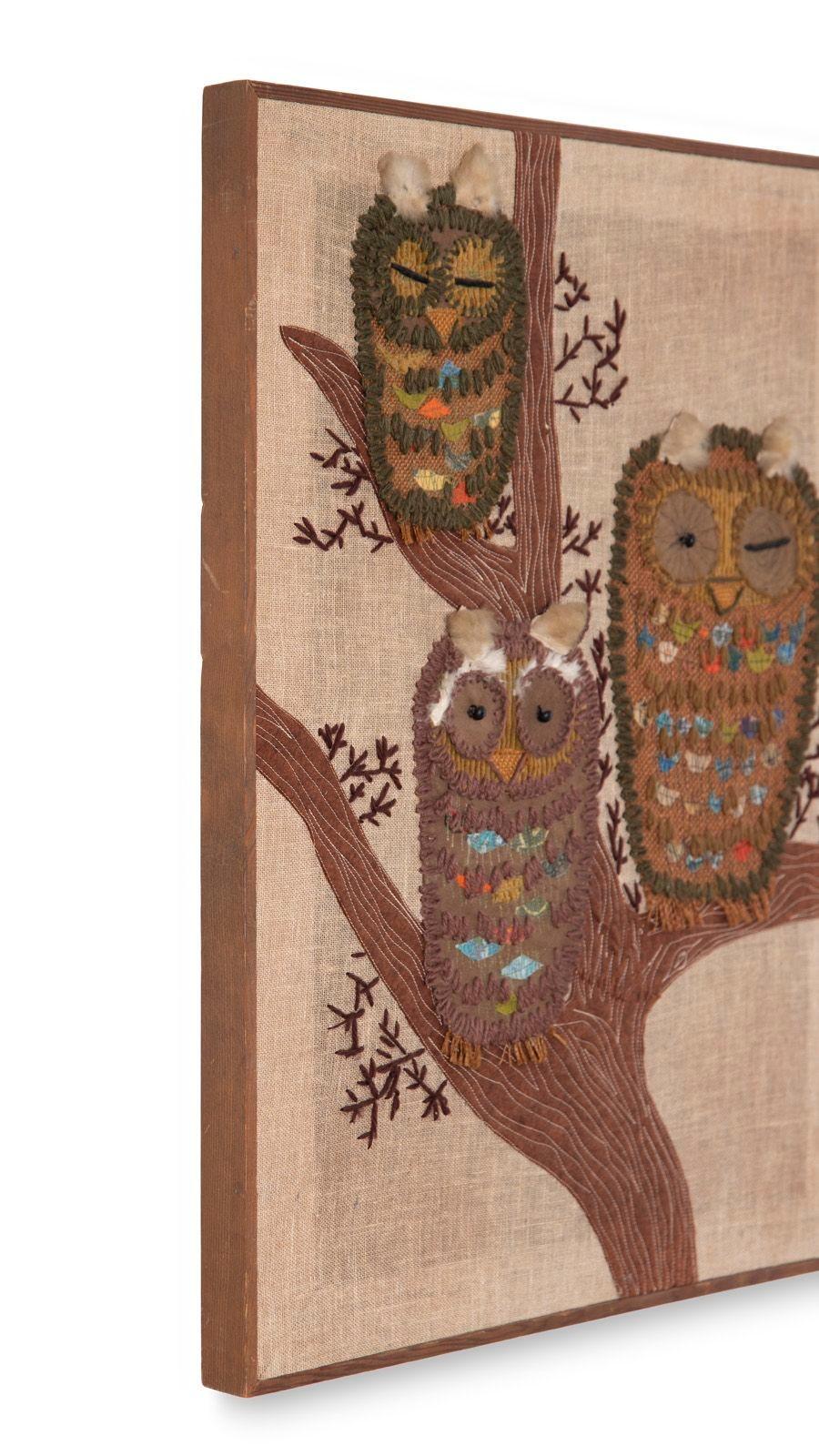 Œuvre d'art textile brodée d'un hibou, datant du milieu du siècle dernier, brodée à la main, années 1960 en vente 4