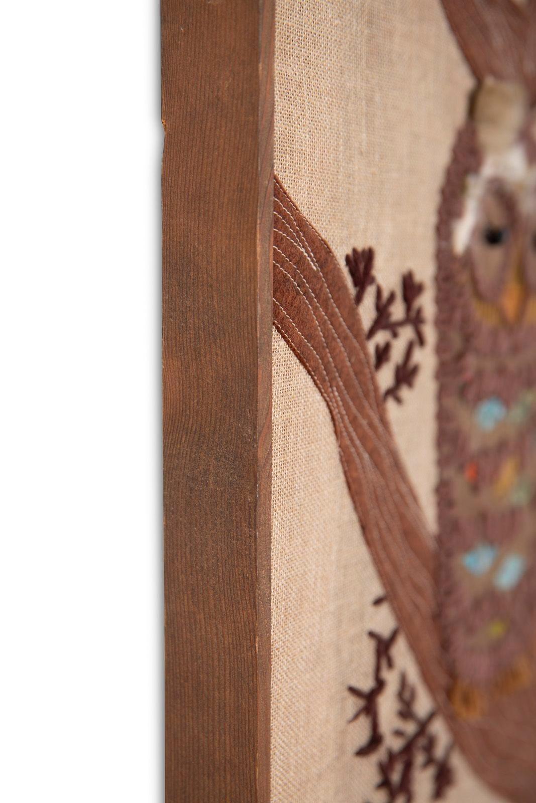 Œuvre d'art textile brodée d'un hibou, datant du milieu du siècle dernier, brodée à la main, années 1960 en vente 5