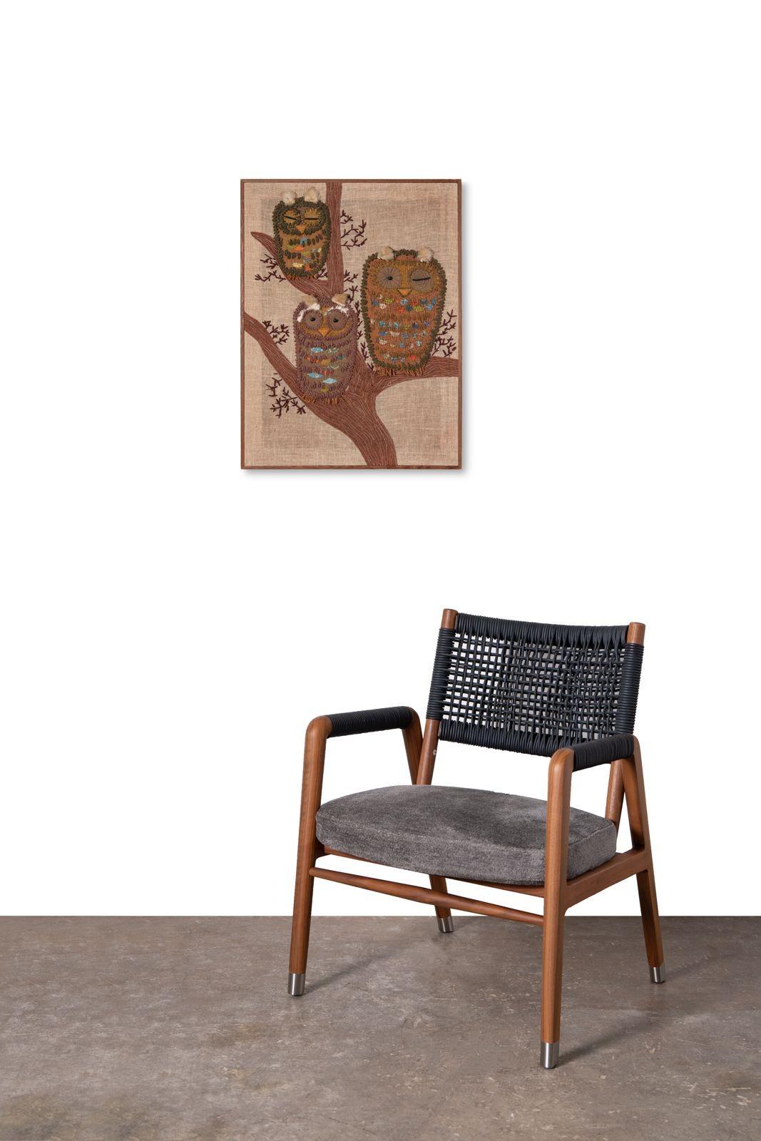 Œuvre d'art textile brodée d'un hibou, datant du milieu du siècle dernier, brodée à la main, années 1960 en vente 6