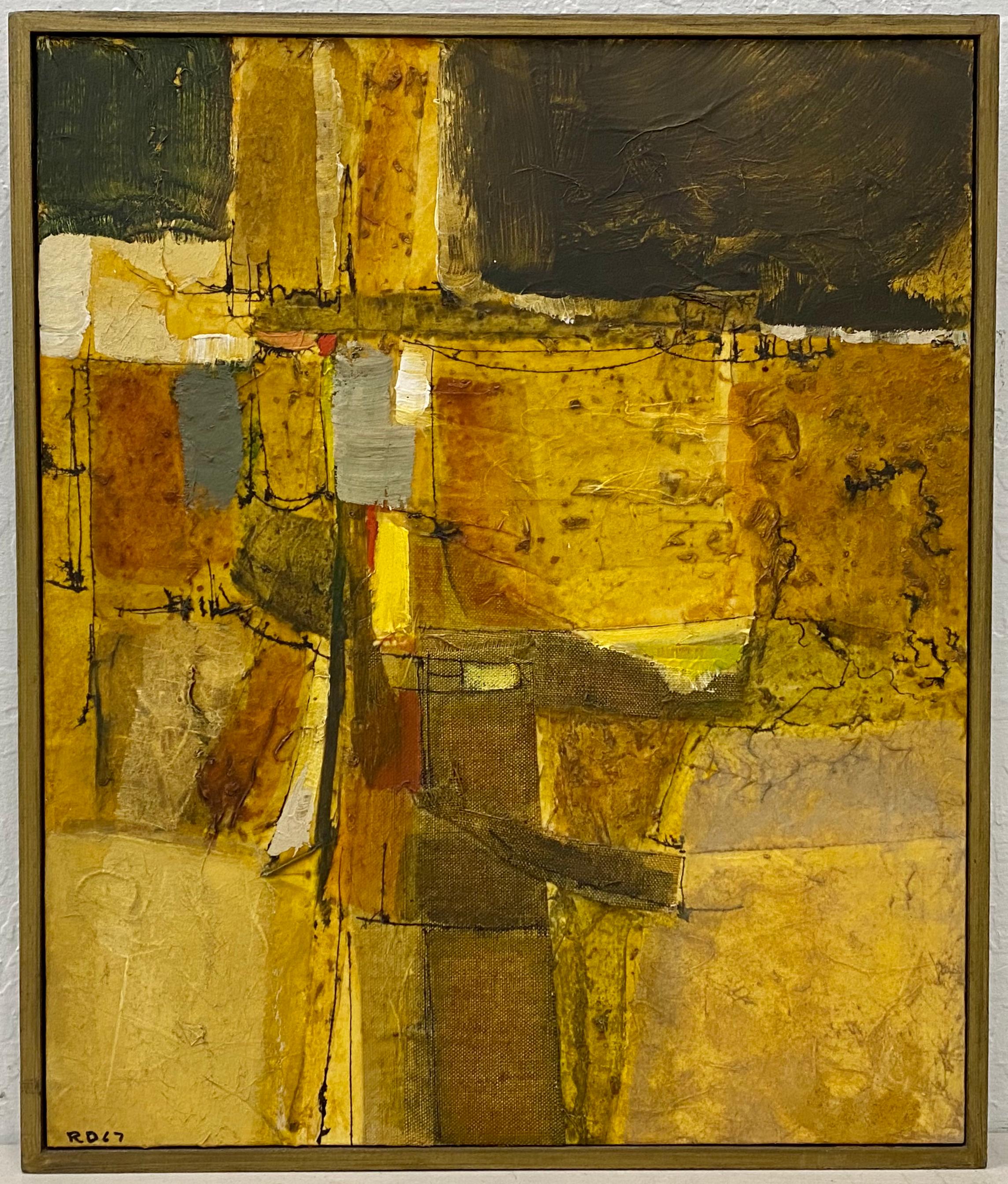 Mid Century Modern Mixed Media Abstract Landscape Painting by R.D. Circa 1967