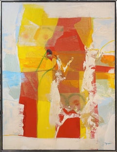 Mixed Media Abstract in Yellow, Red, Blue & White