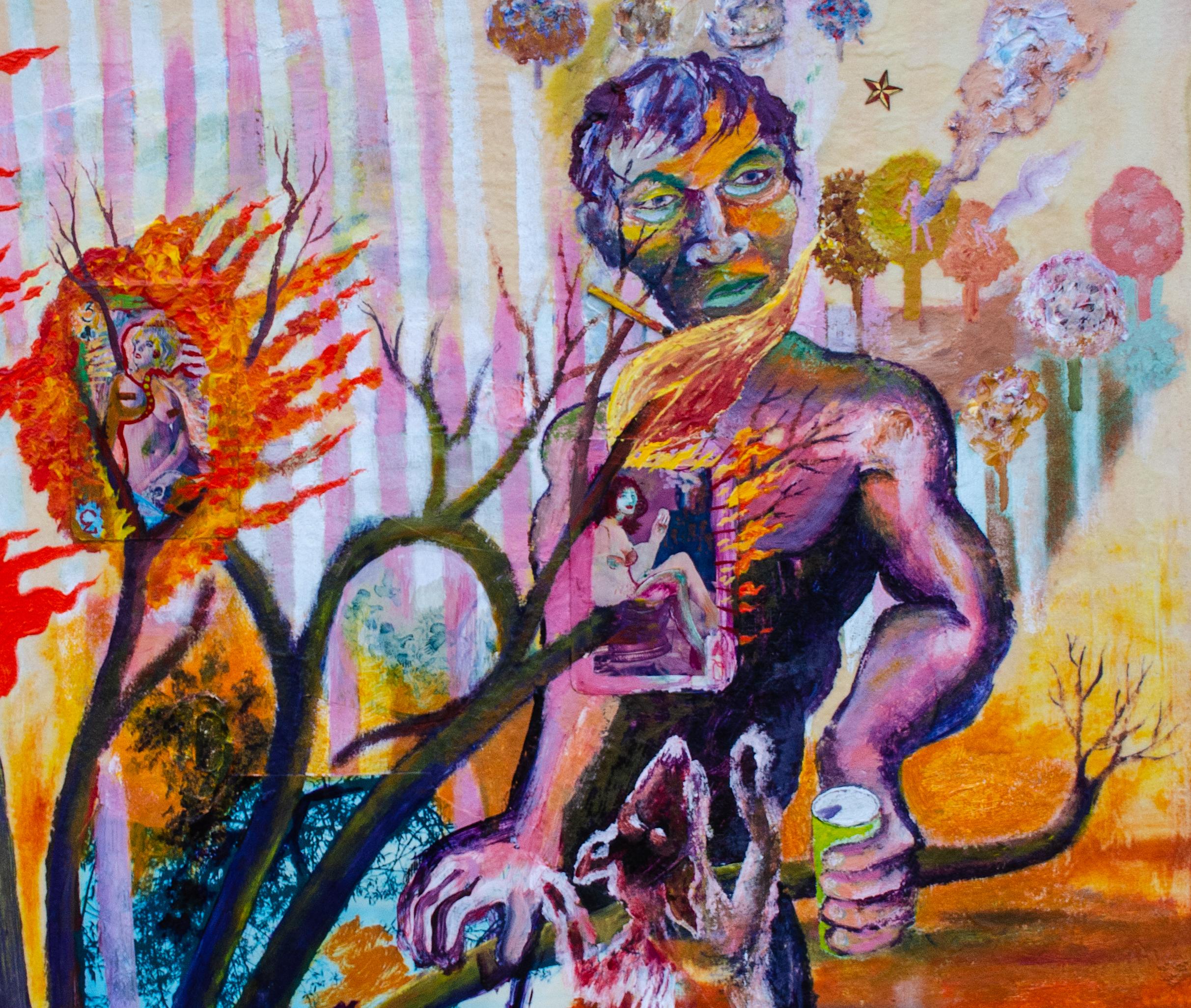 Tecnica mista su tela Scena surreale Arte popolare in vendita 1