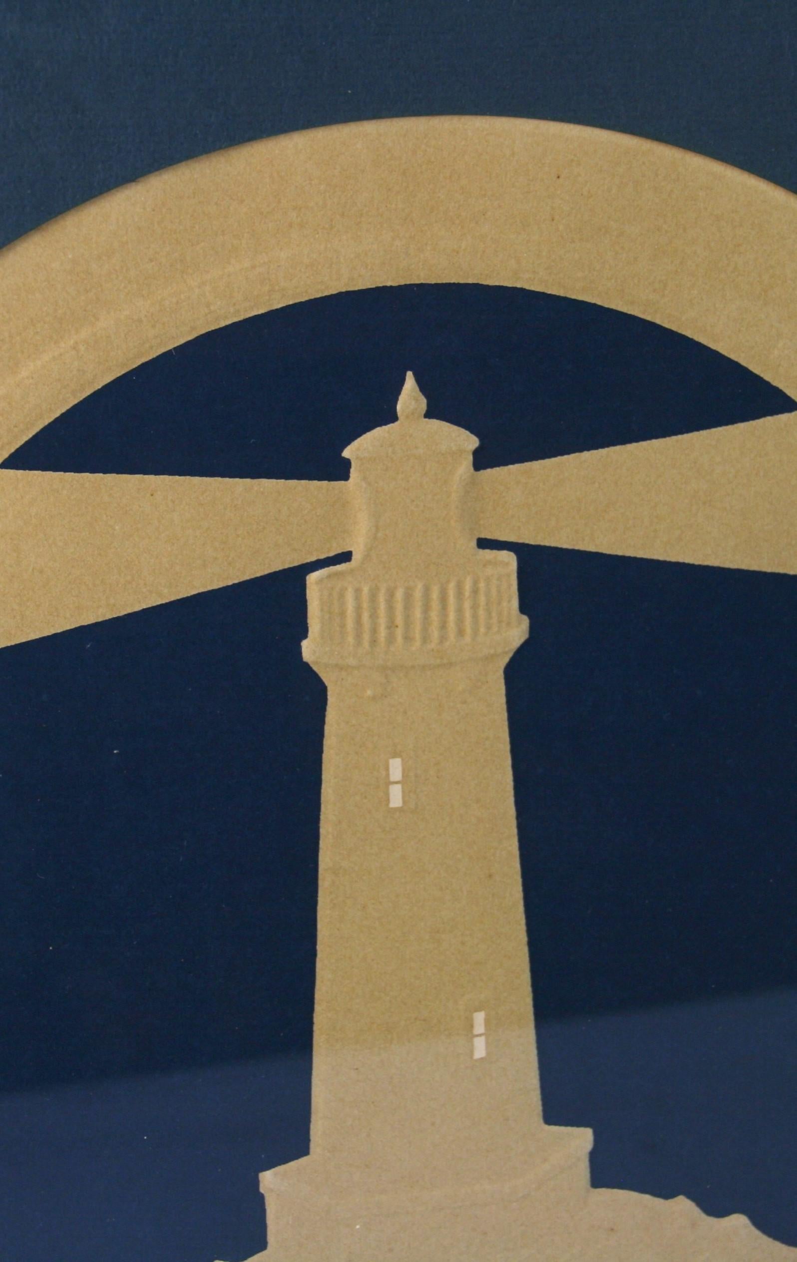 Modern Nautical Lighthouse Embossed on Hand Made Paper 1980 1