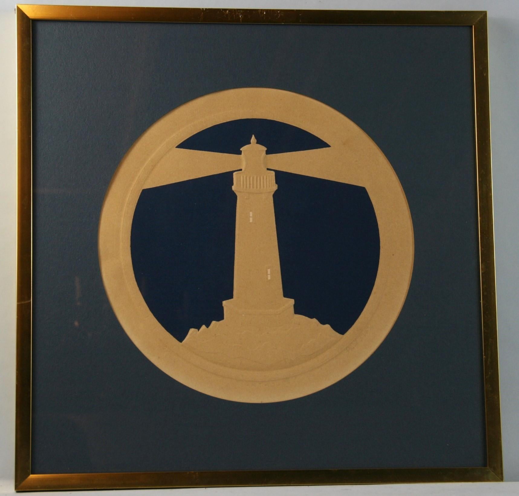 Modern Nautical Lighthouse Embossed on Hand Made Paper 1980 - Mixed Media Art by Unknown