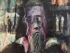 Modernist Rabbi Mixed Media Painting on Newsprint Spertus Museum Deaccession