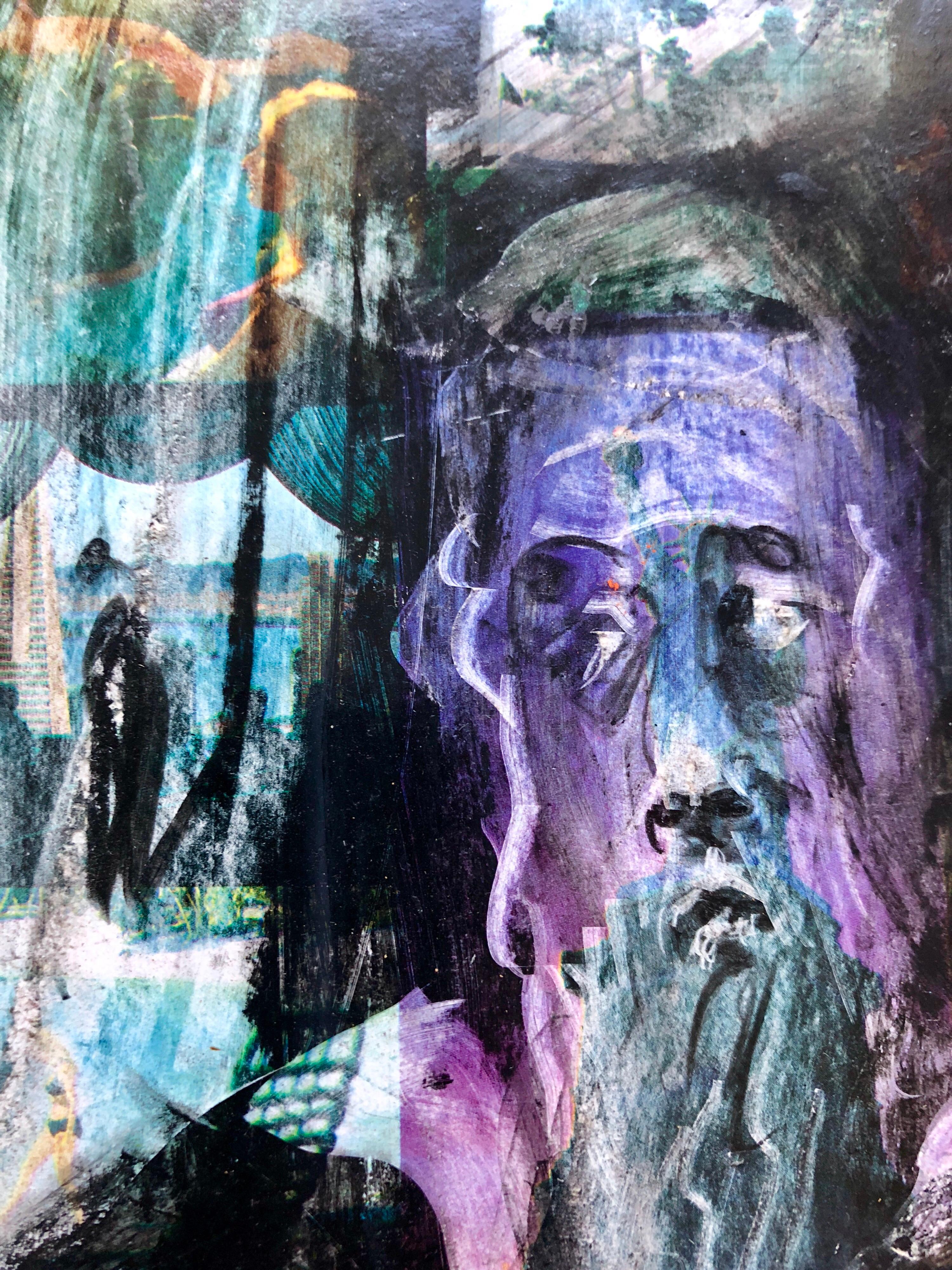 Modernist Rabbi Mixed Media Painting on Newsprint Spertus Museum Deaccession For Sale 3