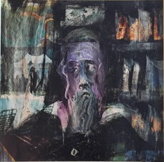 Modernist Rabbi Pittura a tecnica mista su carta da giornale Deaccessione del Museo Spertus