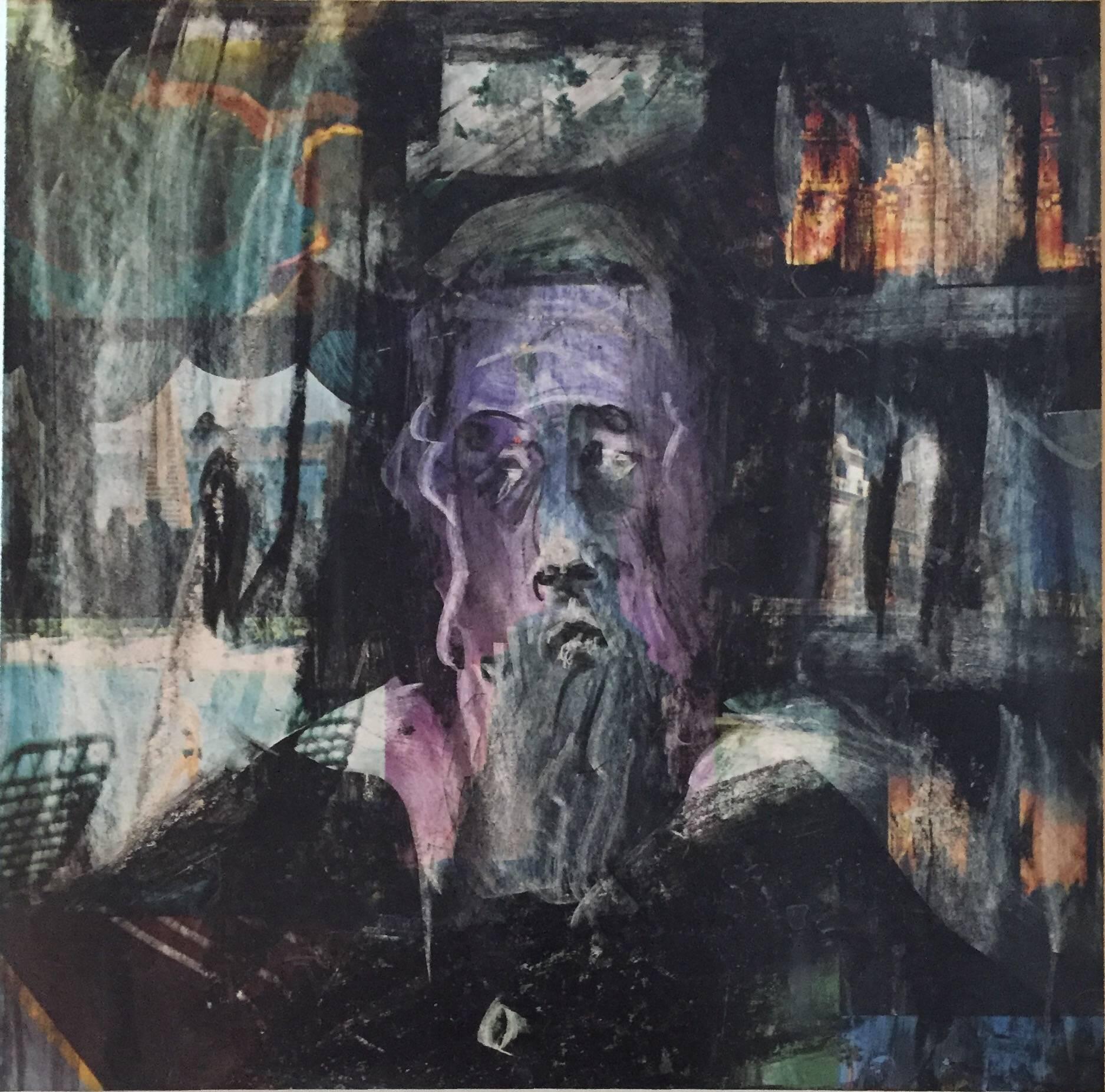 Rabbin moderniste Peinture mixte sur papier journal Spertus Museum Deaccession - Mixed Media Art de Unknown