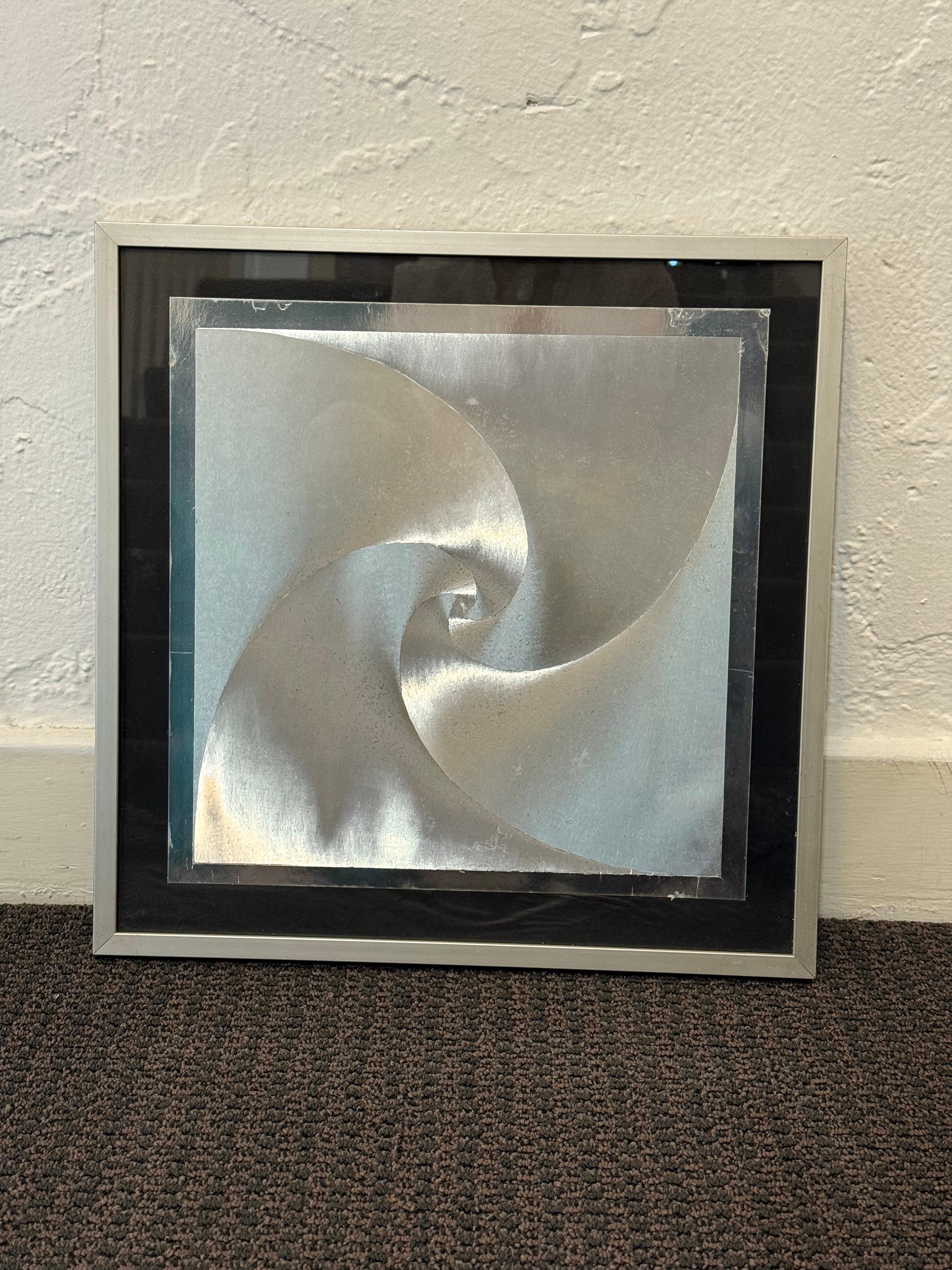 Monochromatic Spiral Reflecting Aluminium Square Artwork - Modern Mixed Media Art by Unknown